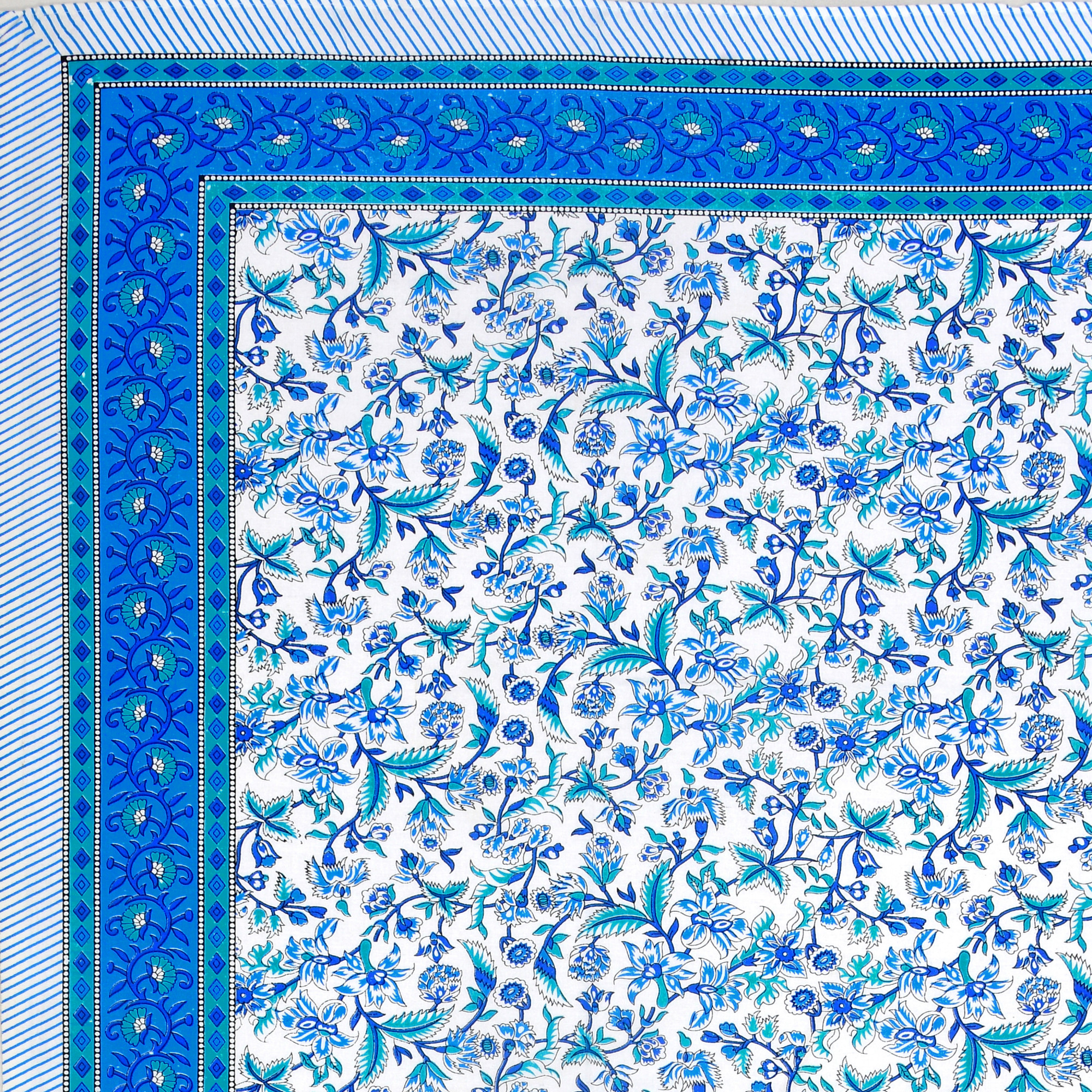 Blue White Floral 210 TC Pure Cotton Single Bedsheet with 1 Pillow Cover