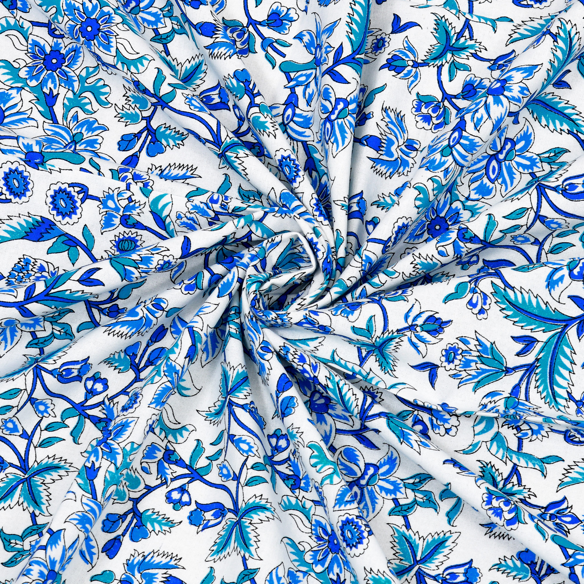 Blue  White Floral 210 TC Pure Cotton Single Bedsheet with 1 Pillow Cover