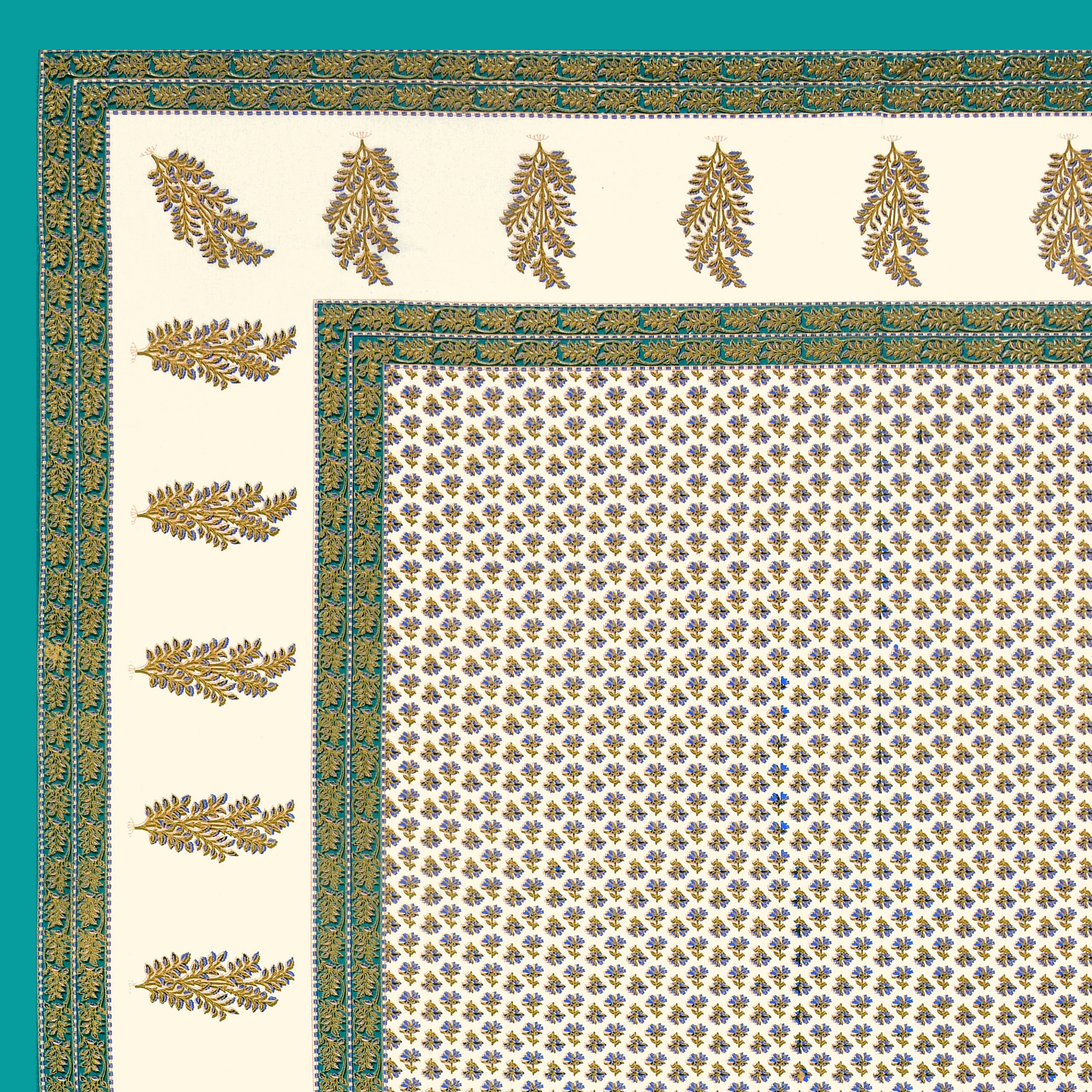 Green Floral with golden Print 210 TC Pure Cotton Single Bedsheet with 1 Pillow Cover