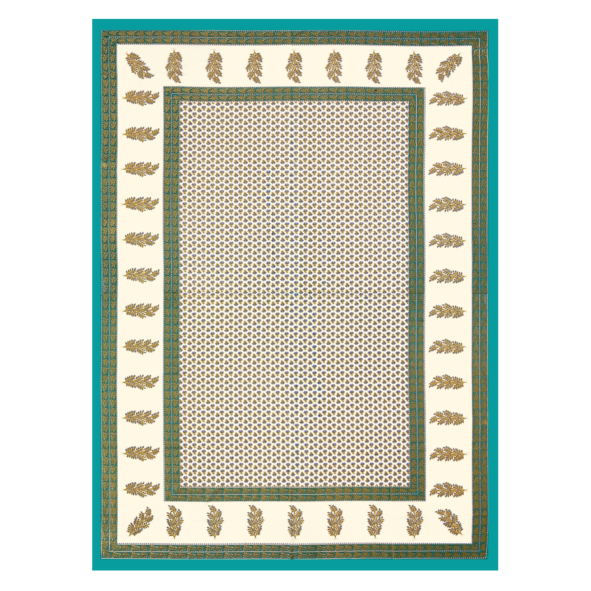 Green Floral with golden Print 210 TC Pure Cotton Single Bedsheet with 1 Pillow Cover