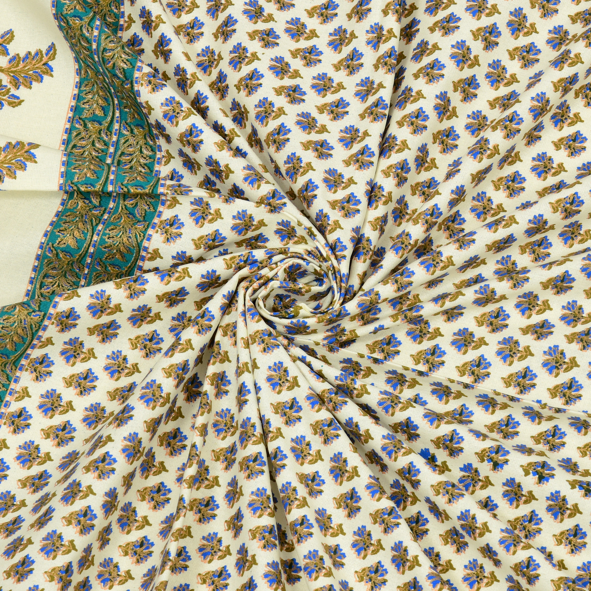 Green Floral with golden Print 210 TC Pure Cotton Single Bedsheet with 1 Pillow Cover