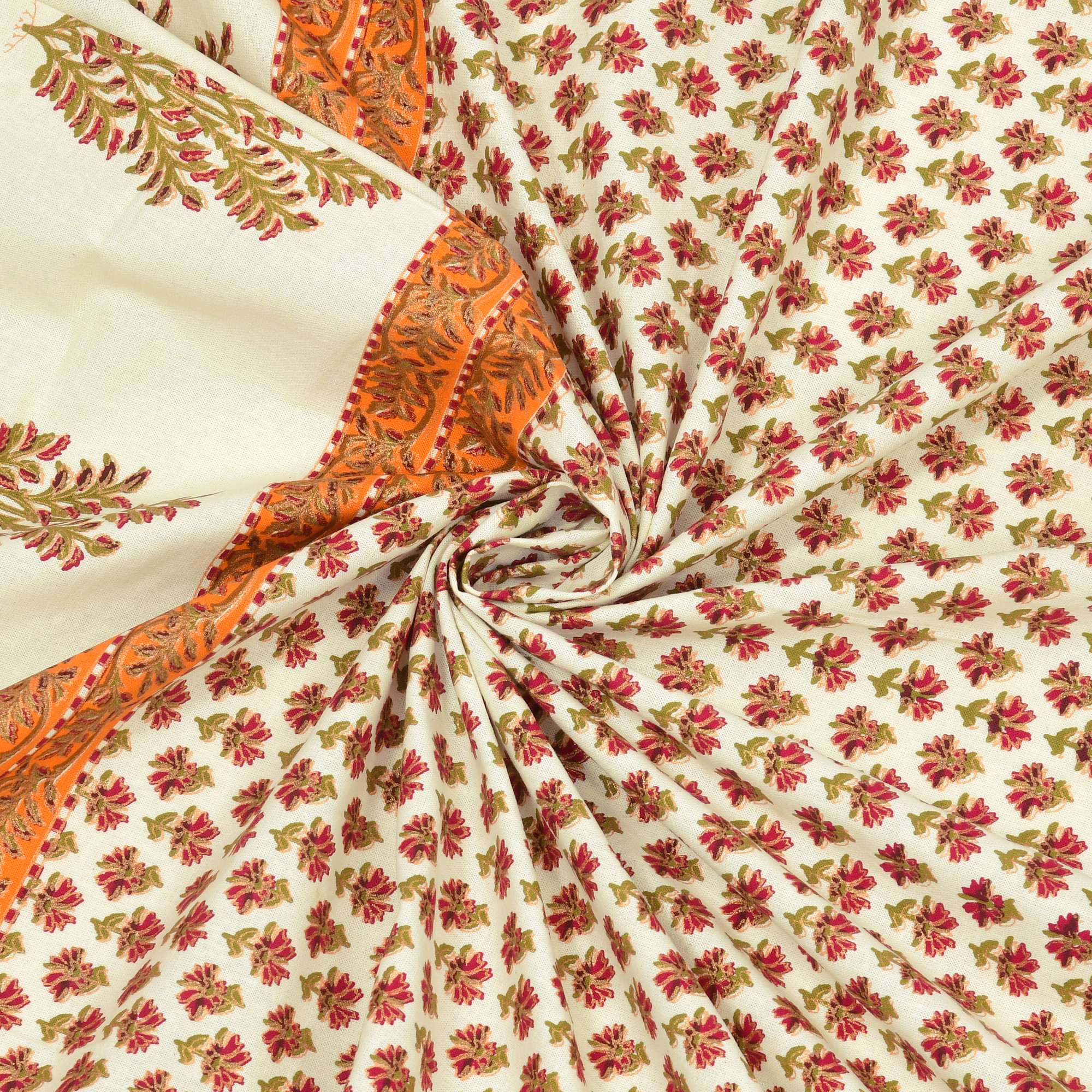 Green Floral with golden Print 210 TC Pure Cotton Single Bedsheet with 1 Pillow Cover