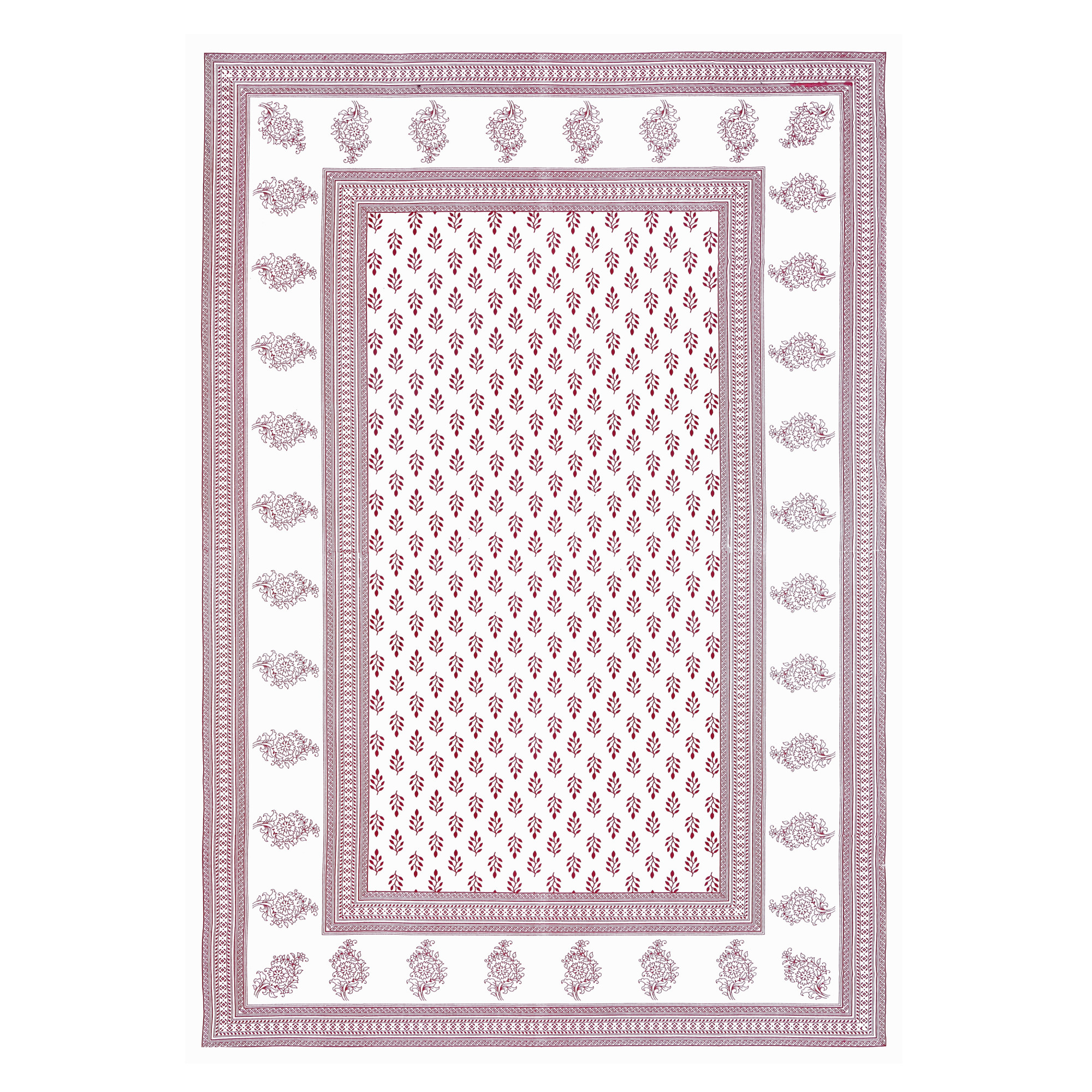 Maroon Buta 100 Cotton Hand Block Printed Table Cover With 6 Napkins for 6 Seater Dining Table 6 Napkins 1 Table Cover