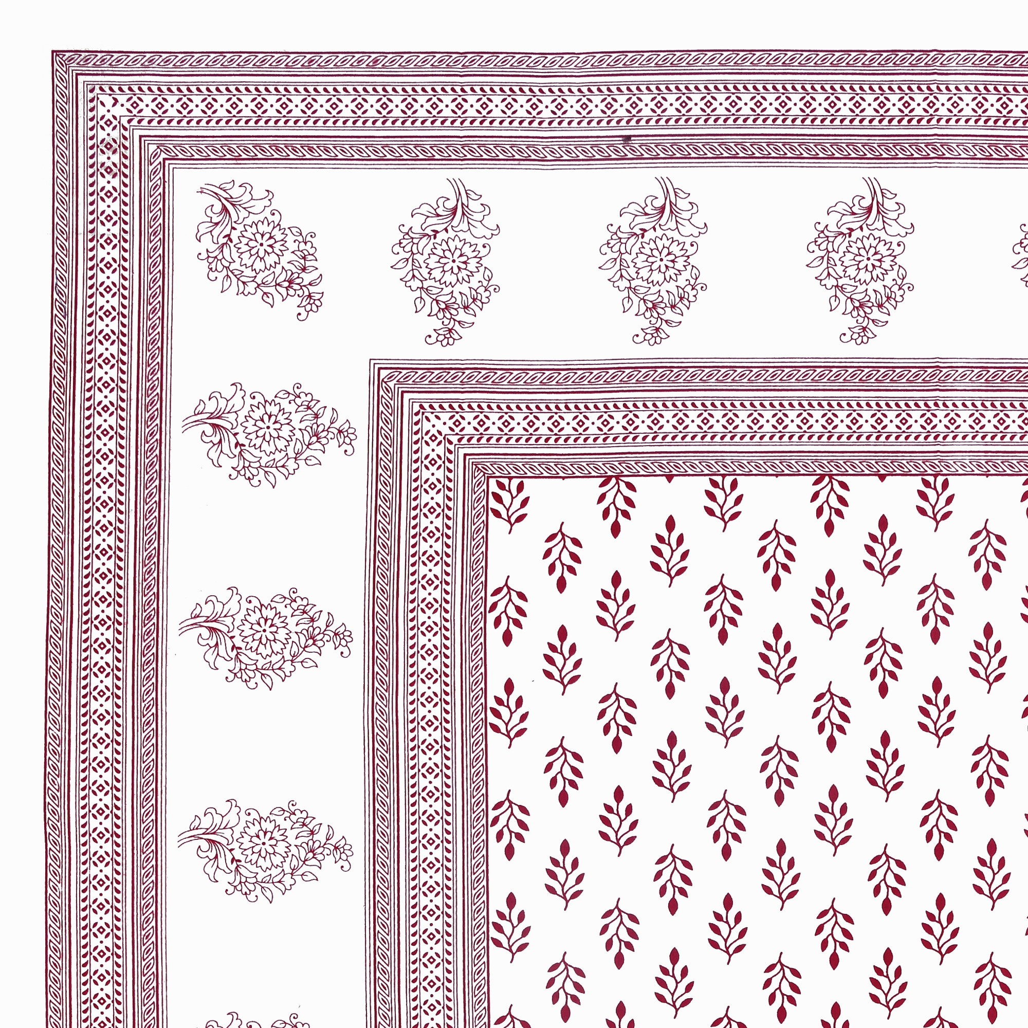 Maroon Buta 100 Cotton Hand Block Printed Table Cover With 6 Napkins for 6 Seater Dining Table 6 Napkins 1 Table Cover