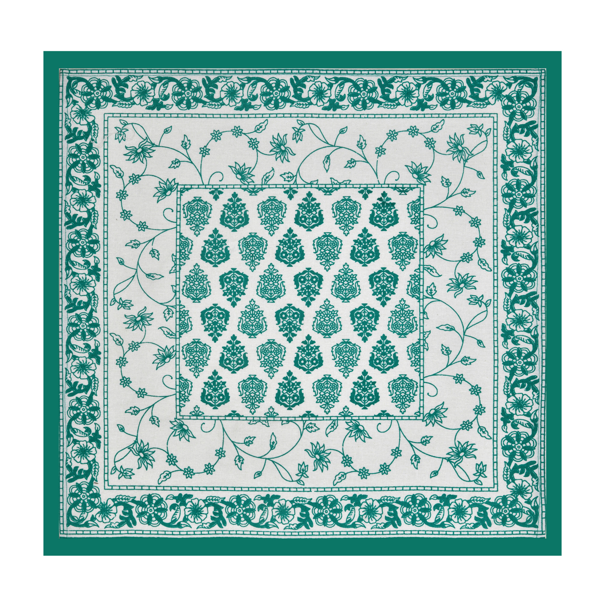 Green Ethnic Motifs 100 Cotton Hand Block Printed Table Cover With 6 Napkins for 6 Seater Dining Table 6 Napkins 1 Table Cover