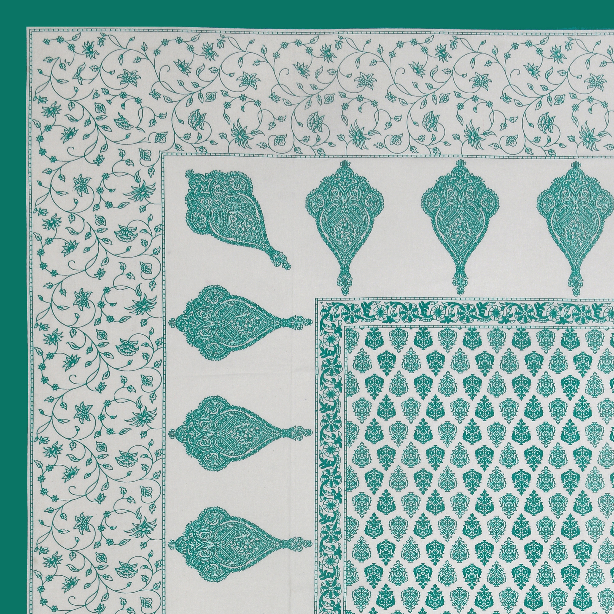 Green Ethnic Motifs 100 Cotton Hand Block Printed Table Cover With 6 Napkins for 6 Seater Dining Table 6 Napkins 1 Table Cover