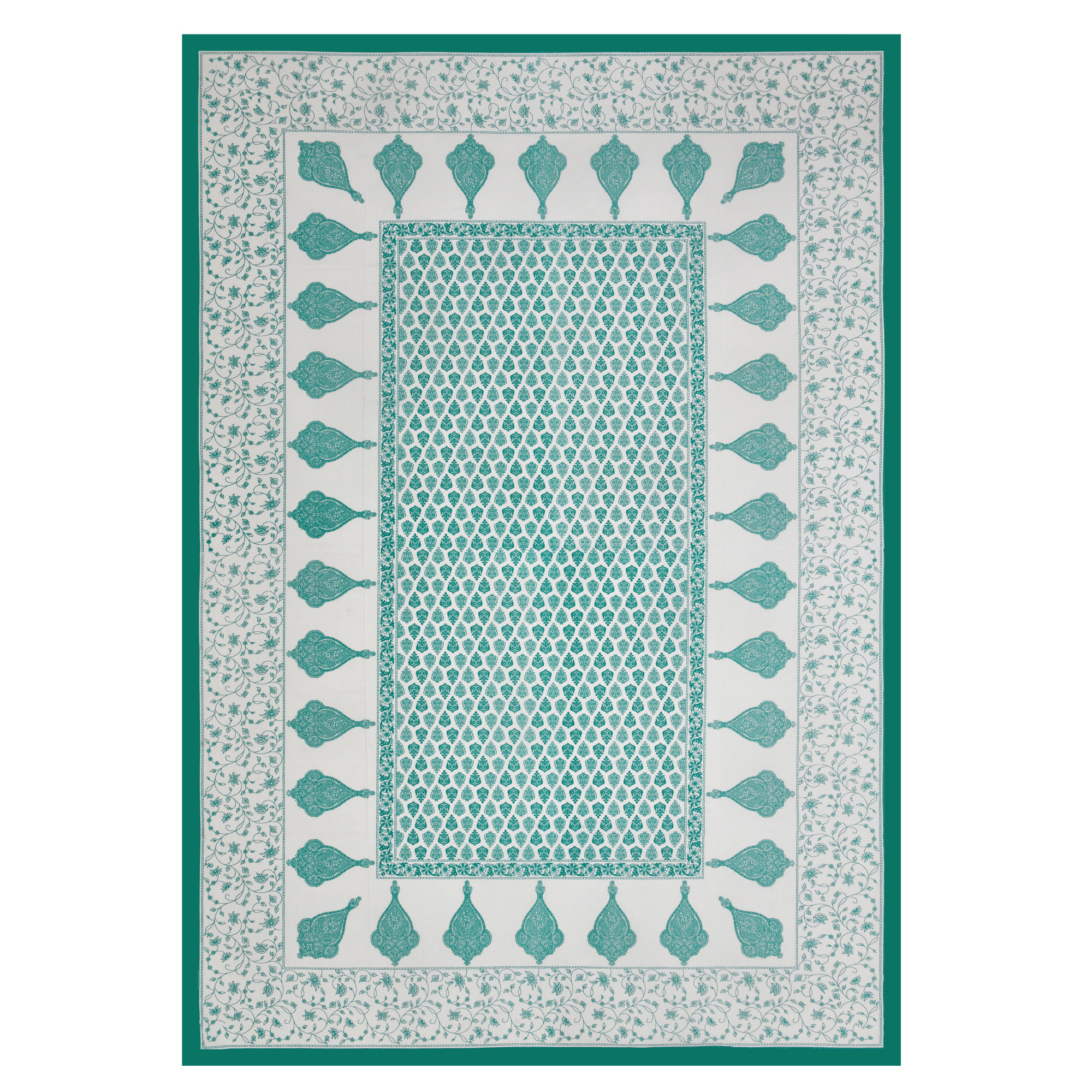 Green Ethnic Motifs 100 Cotton Hand Block Printed Table Cover With 6 Napkins for 6 Seater Dining Table 6 Napkins 1 Table Cover