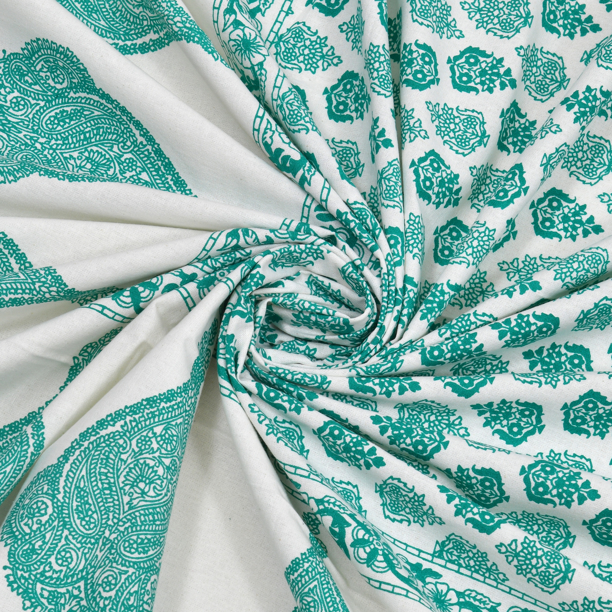 Green Ethnic Motifs 100 Cotton Hand Block Printed Table Cover With 6 Napkins for 6 Seater Dining Table 6 Napkins 1 Table Cover