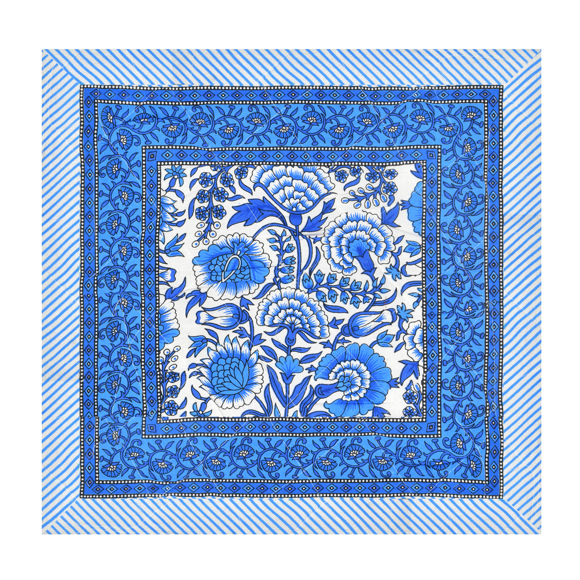 Blue Floral Cotton Hand Block Printed Table Cover With 6 Napkins for 6 Seater Dining Table 6 Napkins 1 Table Cover