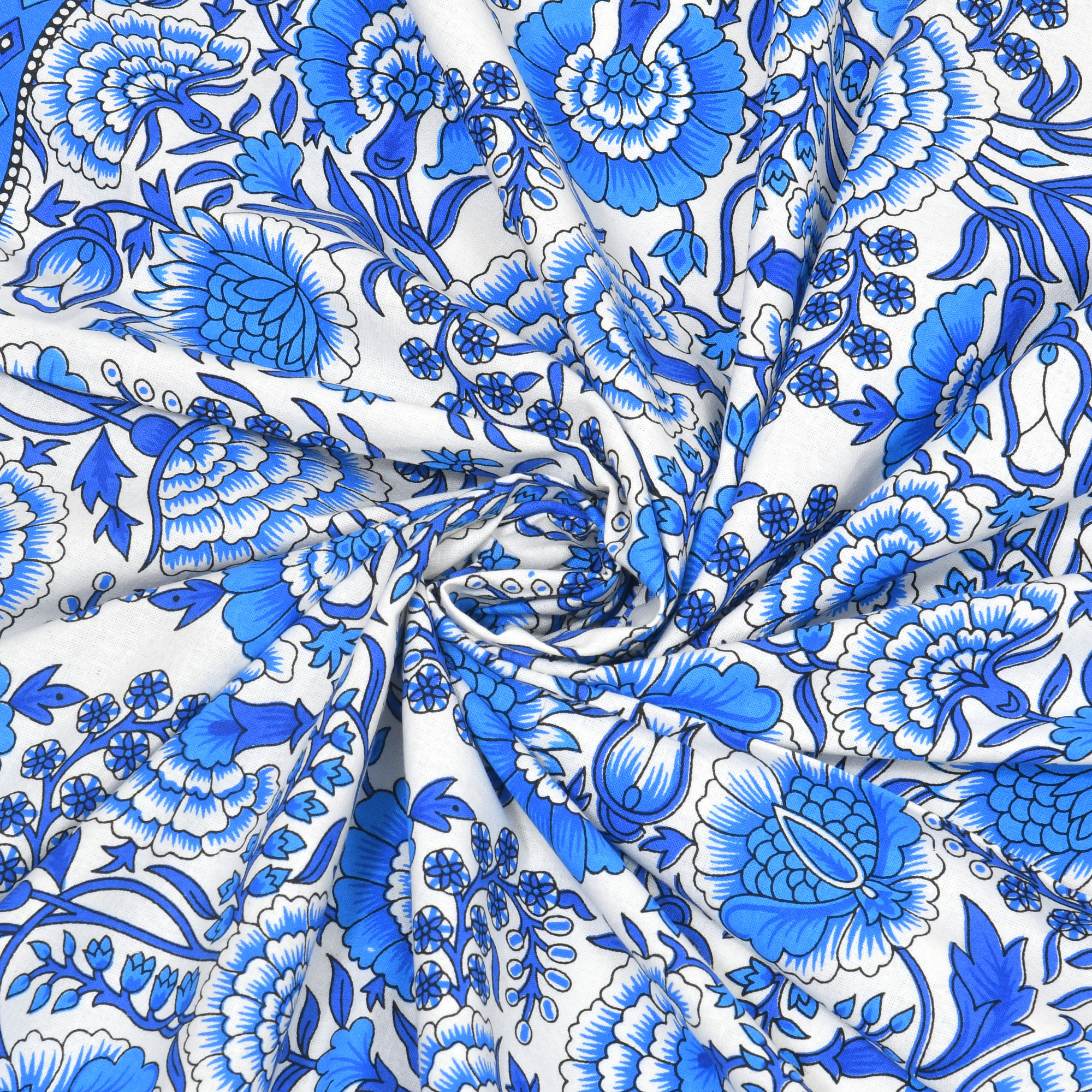 Blue Floral Cotton Hand Block Printed Table Cover With 6 Napkins for 6 Seater Dining Table 6 Napkins 1 Table Cover