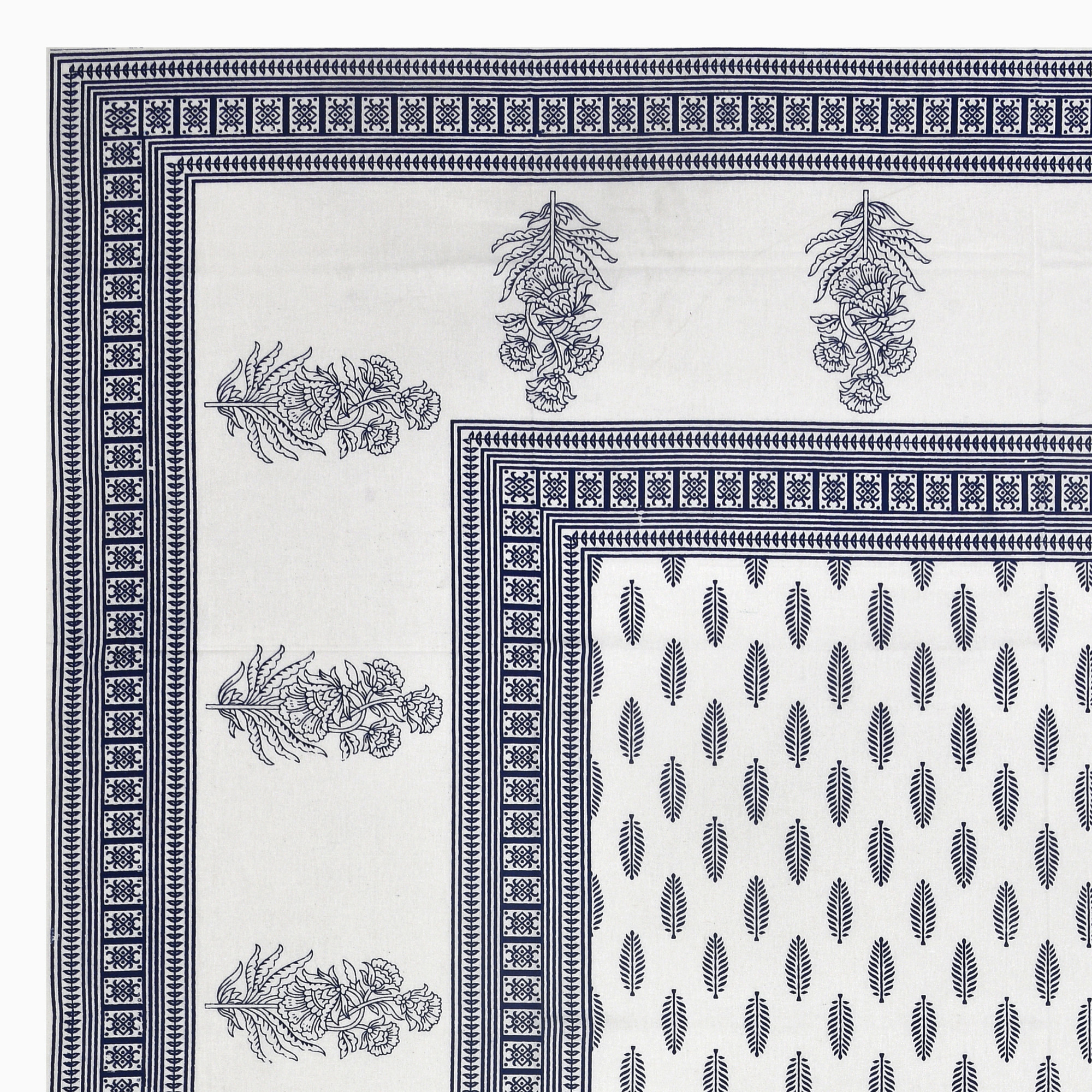 Grey Floral Cotton Hand Block Printed Table Cover With 6 Napkins for 6 Seater Dining Table 6 Napkins 1 Table Cover