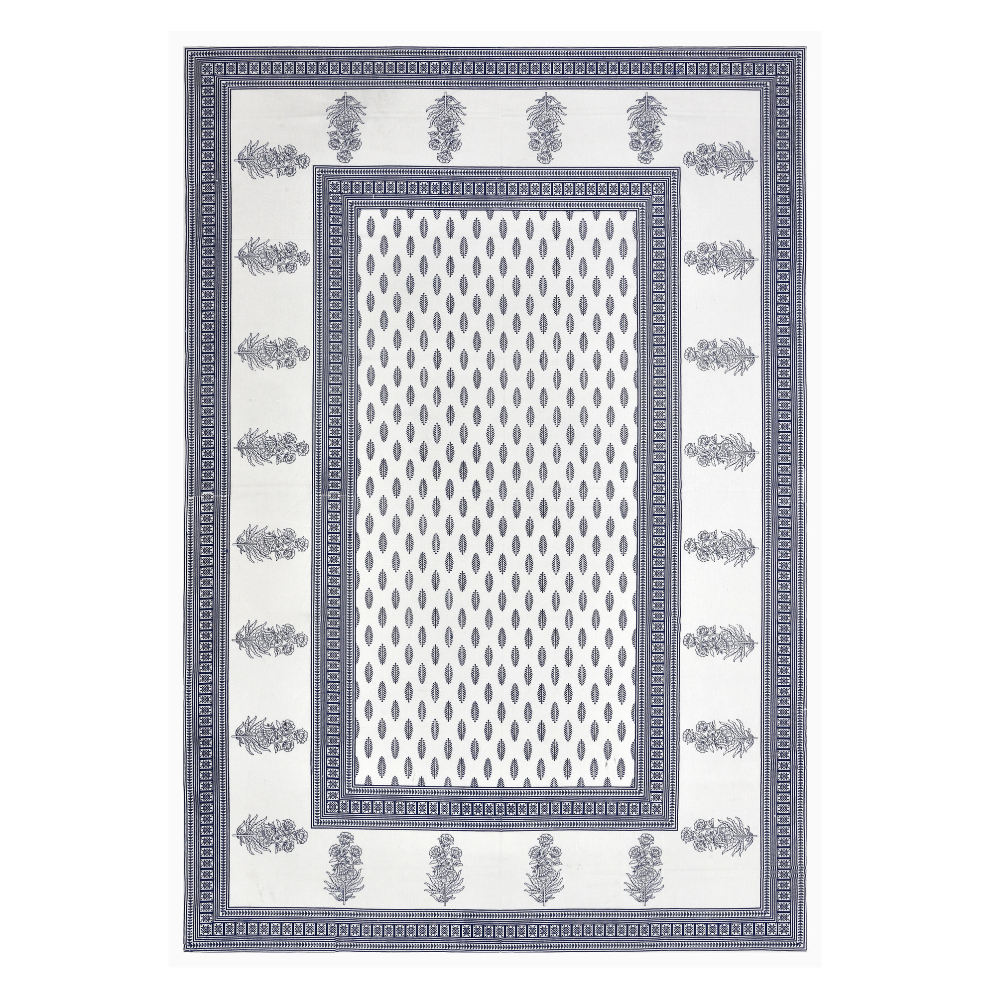 Grey Floral Cotton Hand Block Printed Table Cover With 6 Napkins for 6 Seater Dining Table 6 Napkins 1 Table Cover