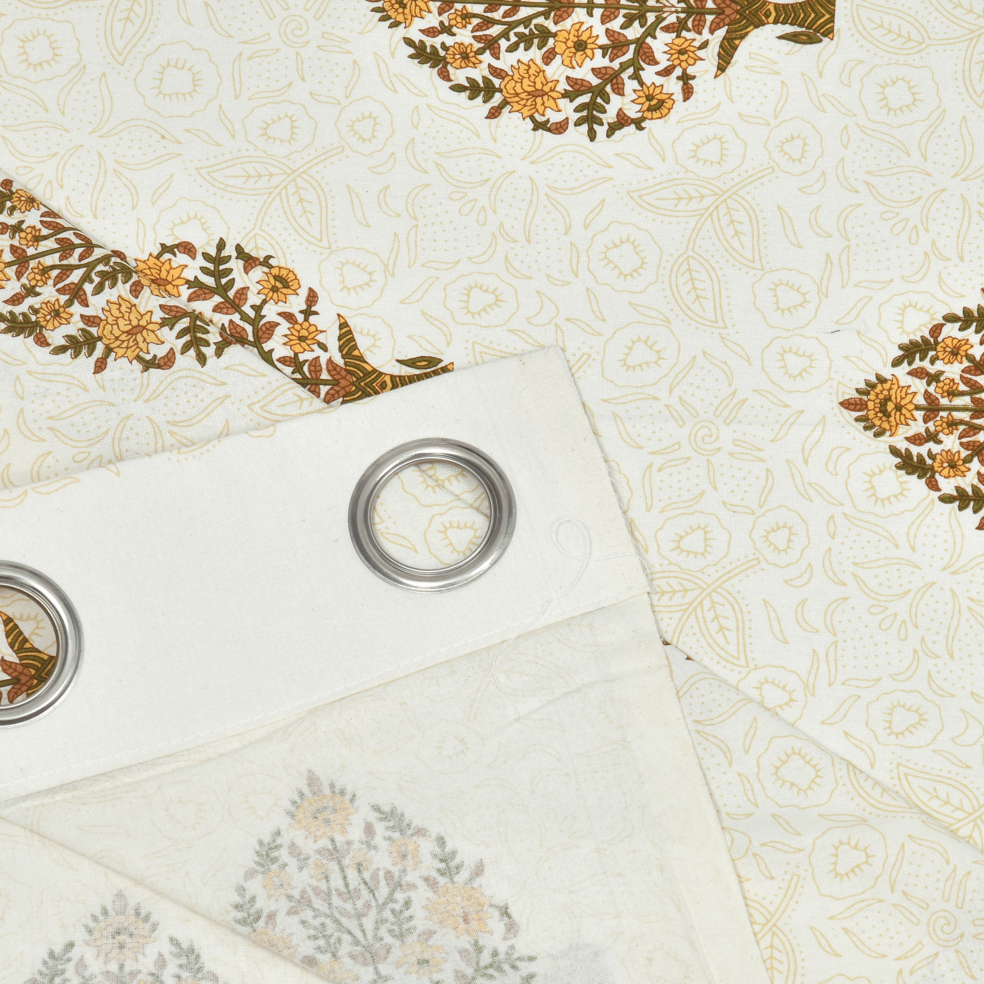 Yellow Floral Bouquet 100 Cotton Ethnic Room Darkening Curtains Pack Of 2 Curtains