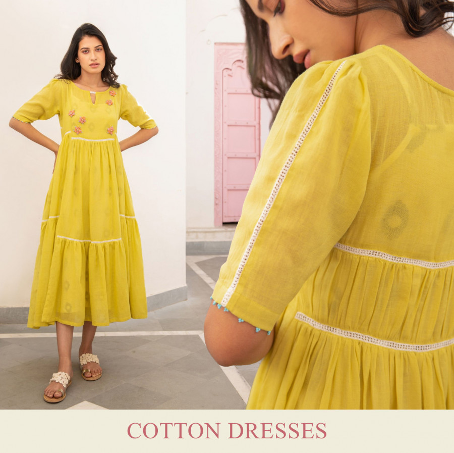 Category Alt Occasion Wear Dresses: Cotton Tier, 3 Piece Jacket &amp; Dress Sets