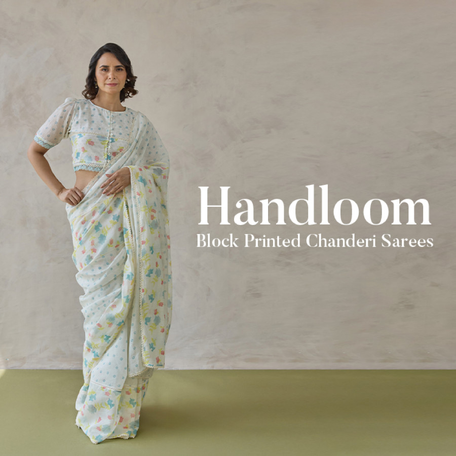 Category Alt Handloom &amp; Block Printed Chanderi Sarees