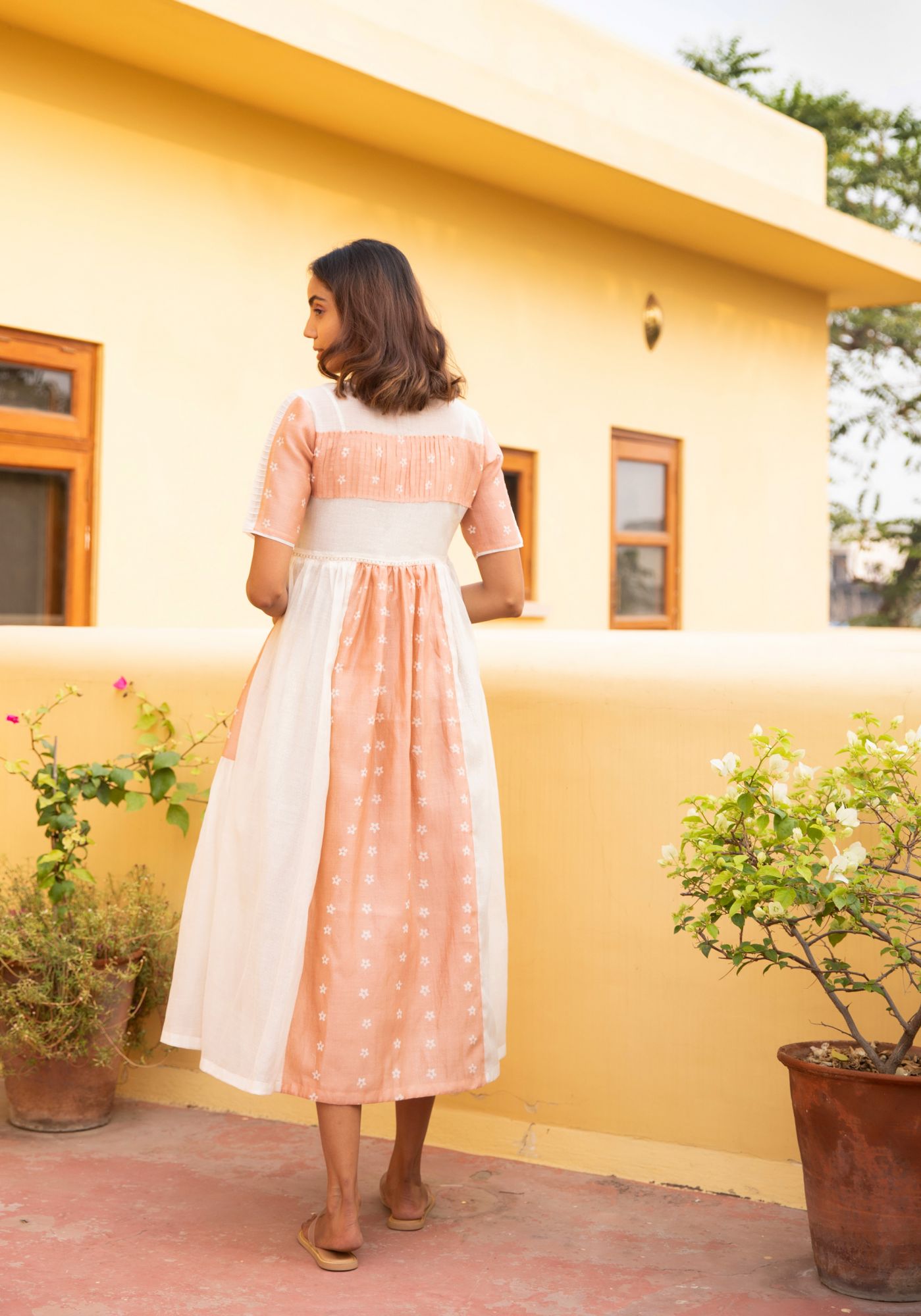 Rose Gold Mogra Chanderi Cotton Tiered Jacket Dress