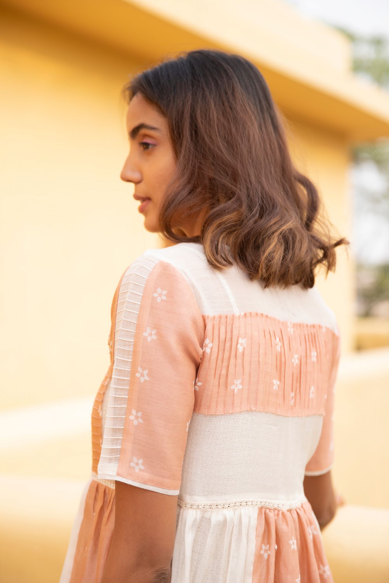 Rose Gold Mogra Chanderi Cotton Tiered Jacket Dress