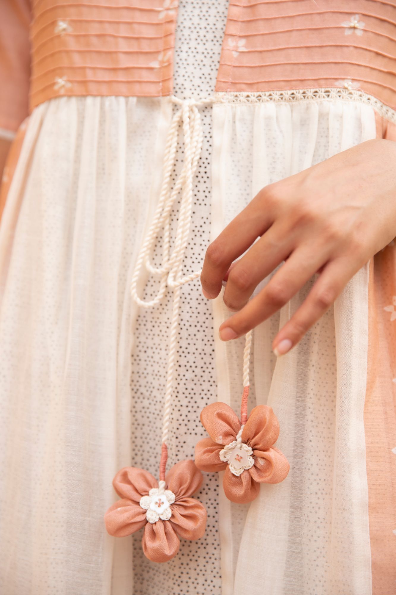 Rose Gold Mogra Chanderi Cotton Tiered Jacket Dress