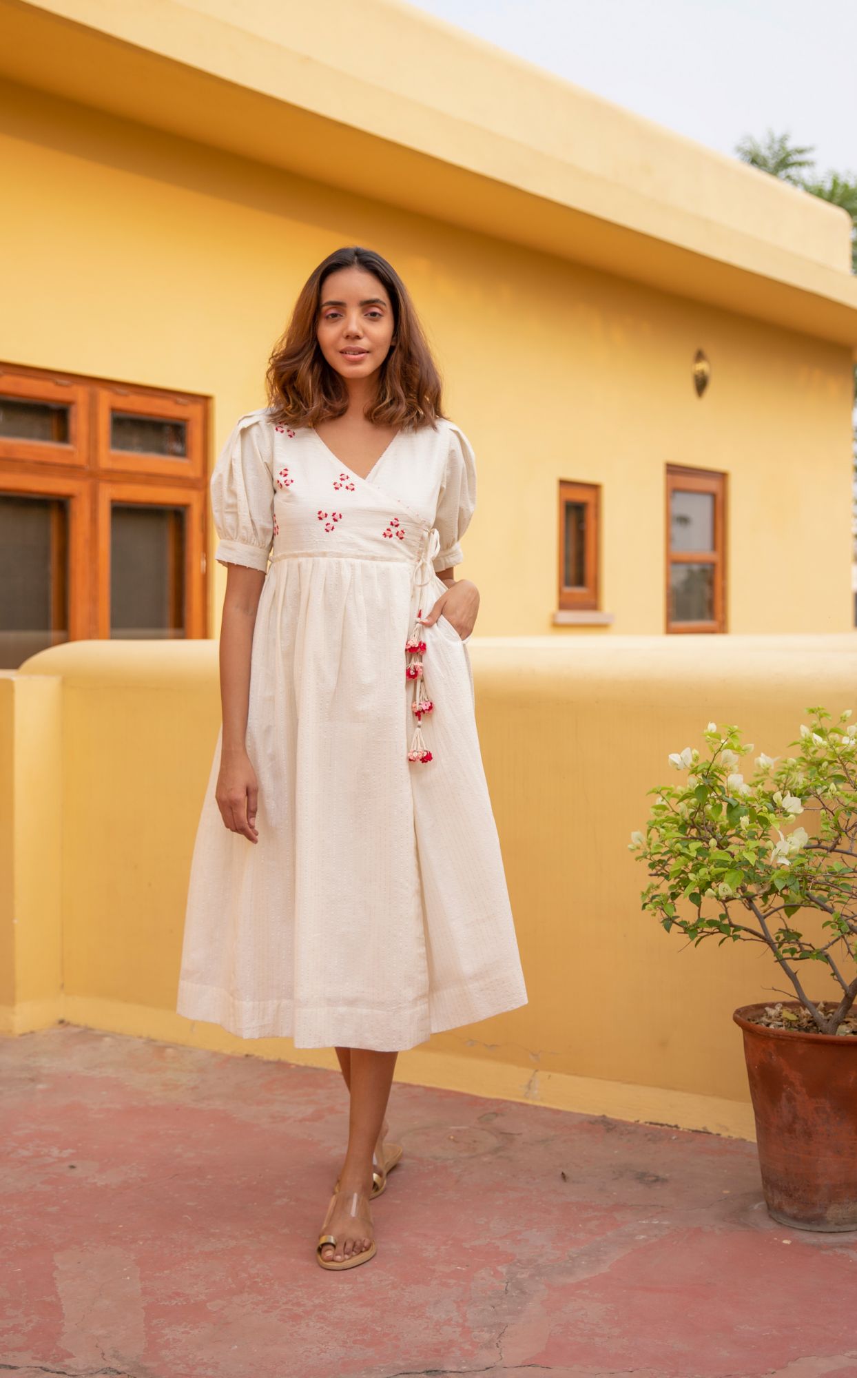 Floret Cotton Lurex Wrap Dress