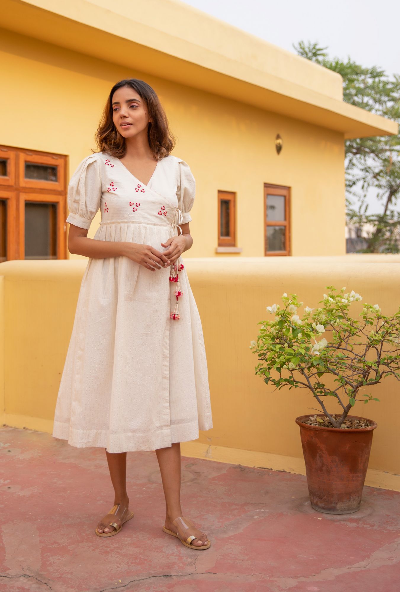 Floret Cotton Lurex Wrap Dress