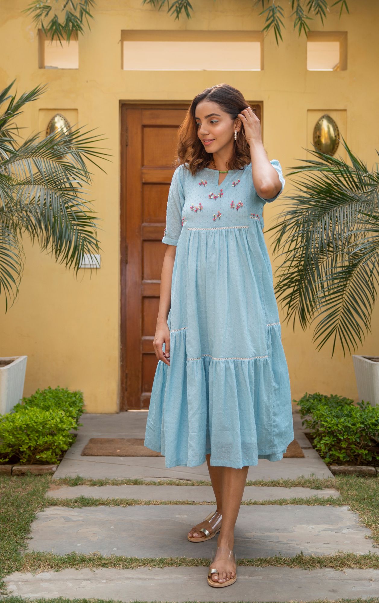 Blue Poppy Cotton Dobby Dress