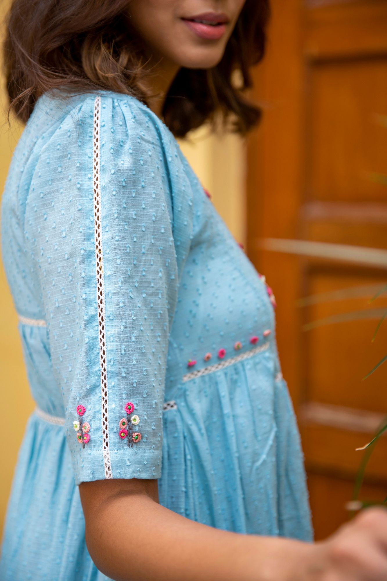 Blue Poppy Cotton Dobby Dress