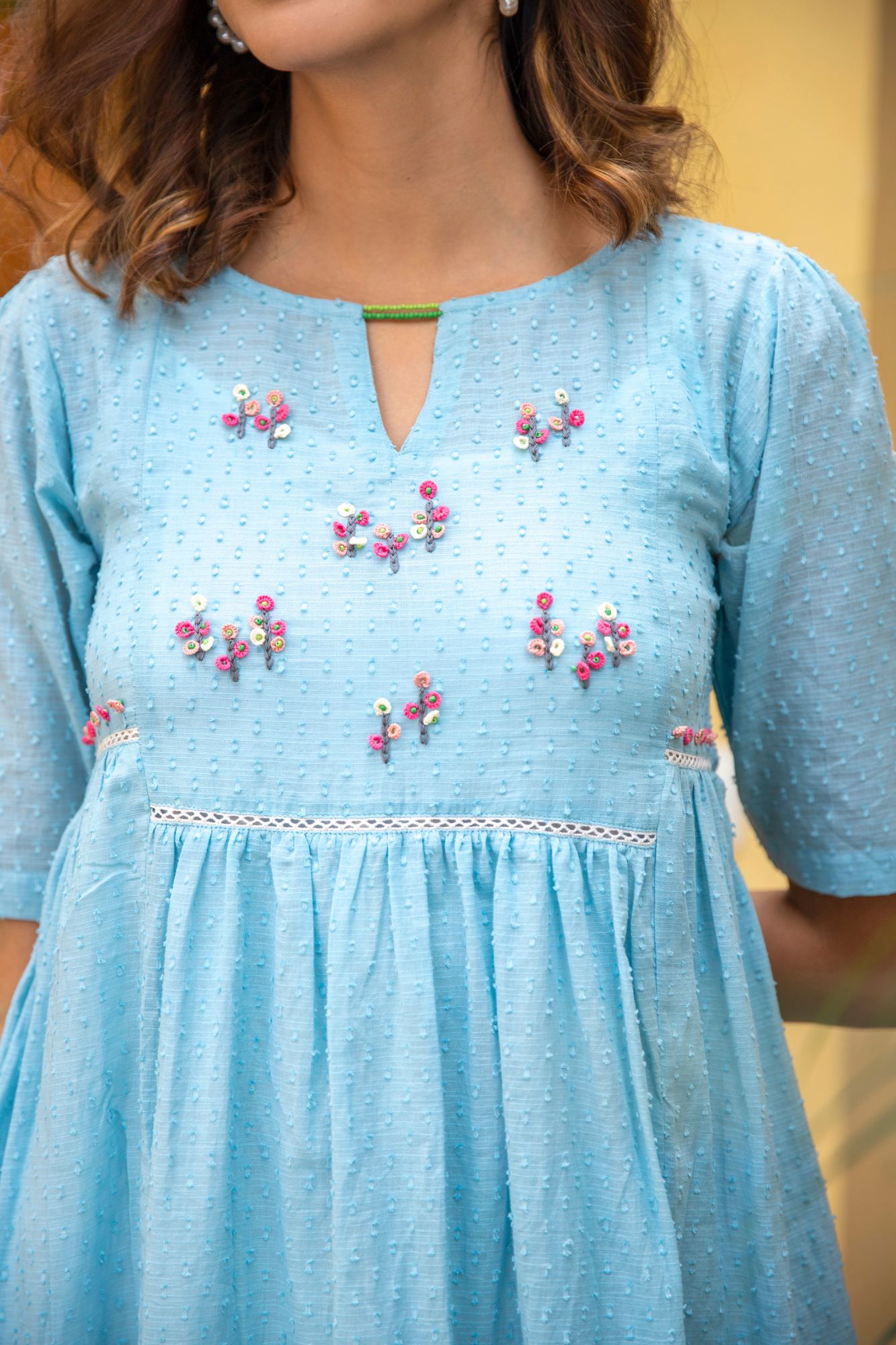 Blue Poppy Cotton Dobby Dress