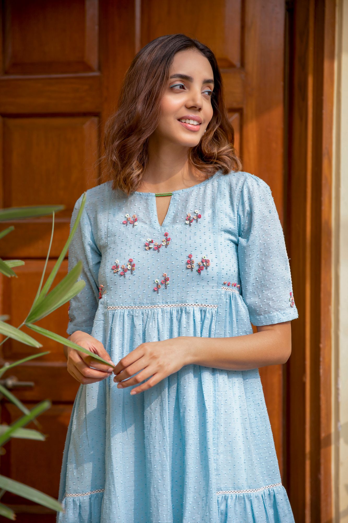 Blue Poppy Cotton Dobby Dress