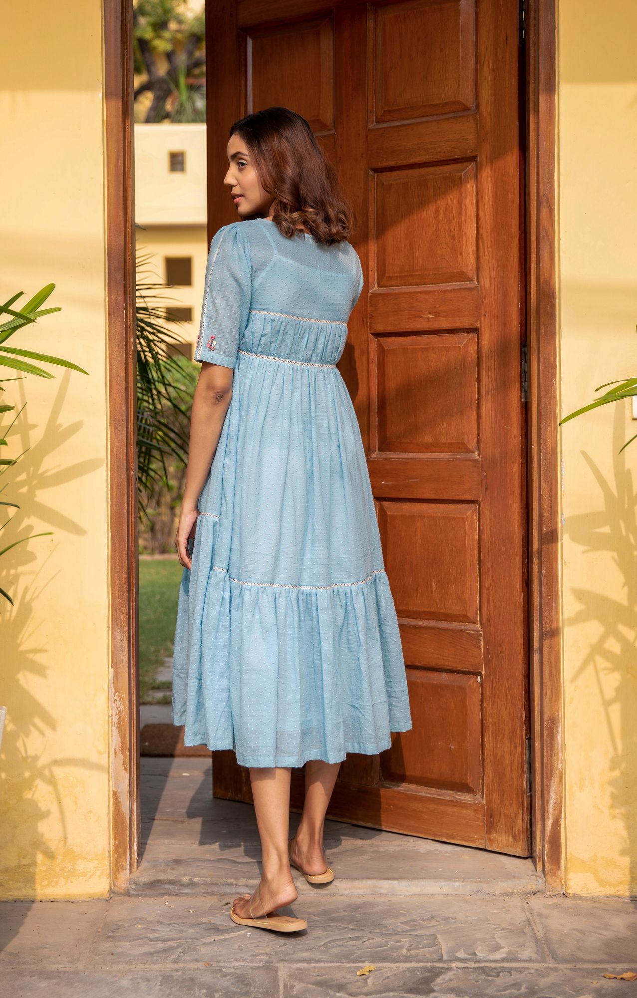 Blue Poppy Cotton Dobby Dress