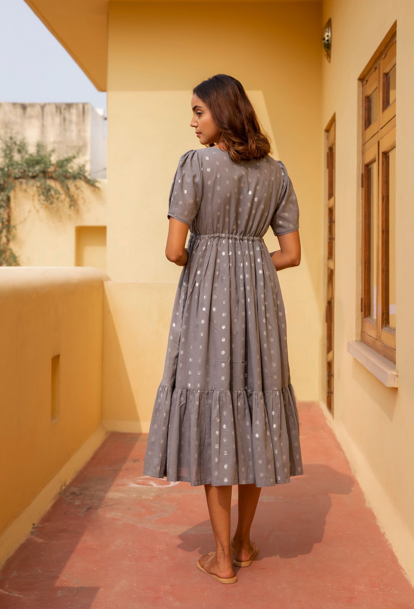 Grey Cotton Lurex Shimmer Dress