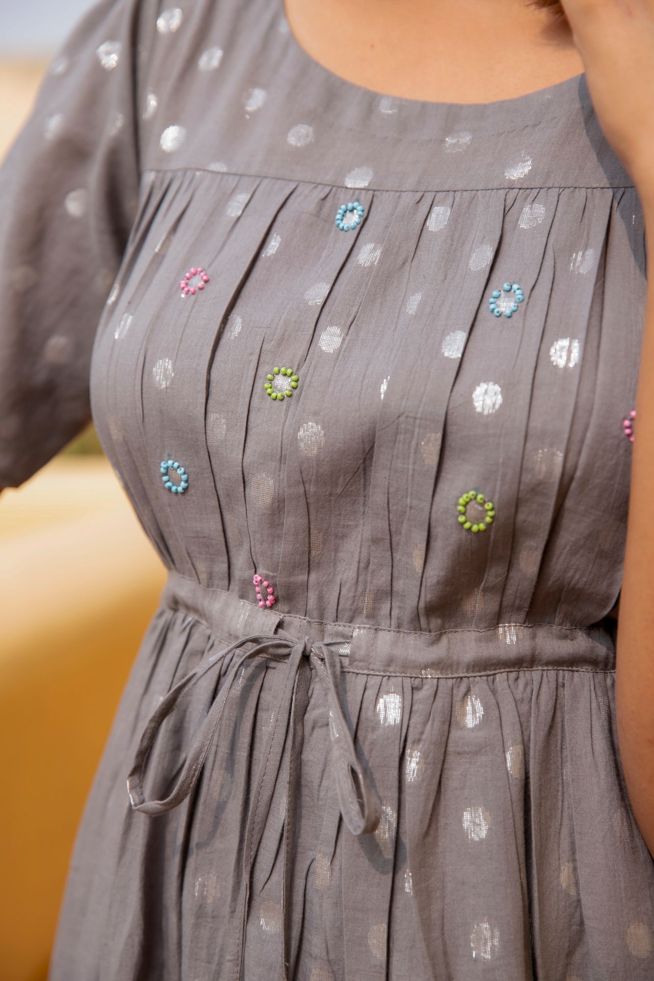 Grey Cotton Lurex Shimmer Dress