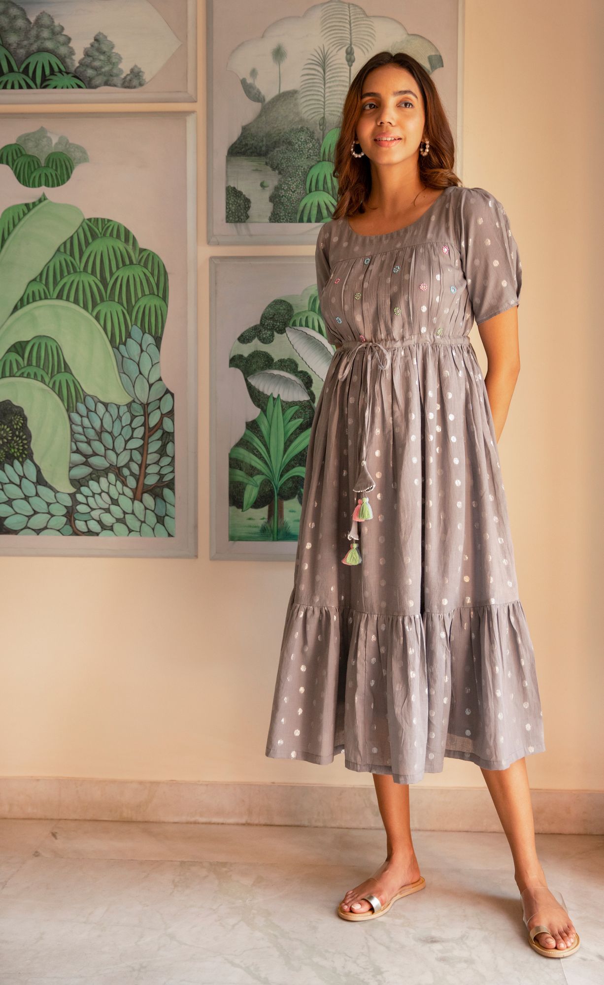 Grey Cotton Lurex Shimmer Dress