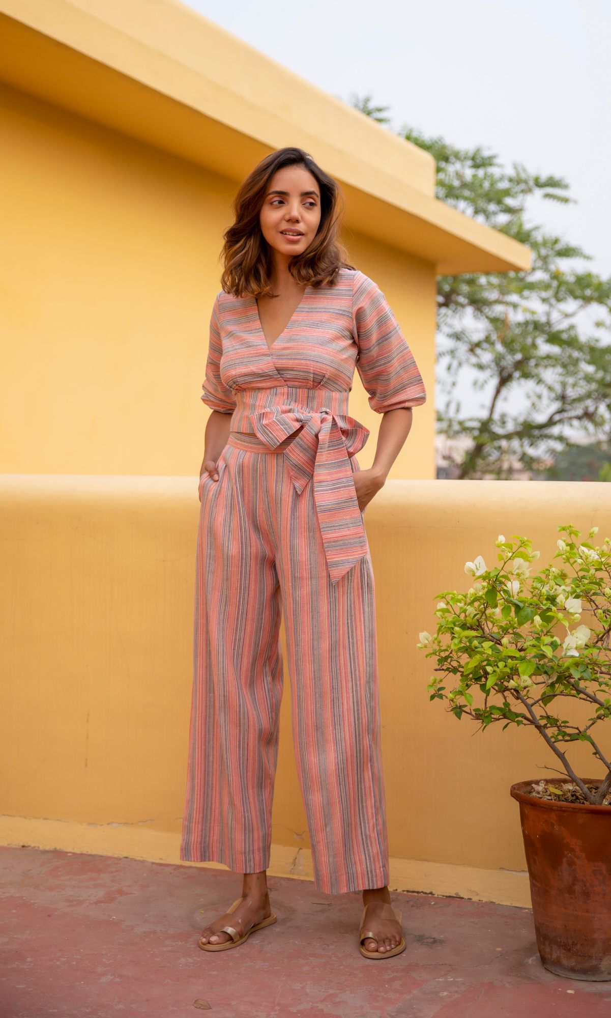 Woven Stripe Pleated Pant