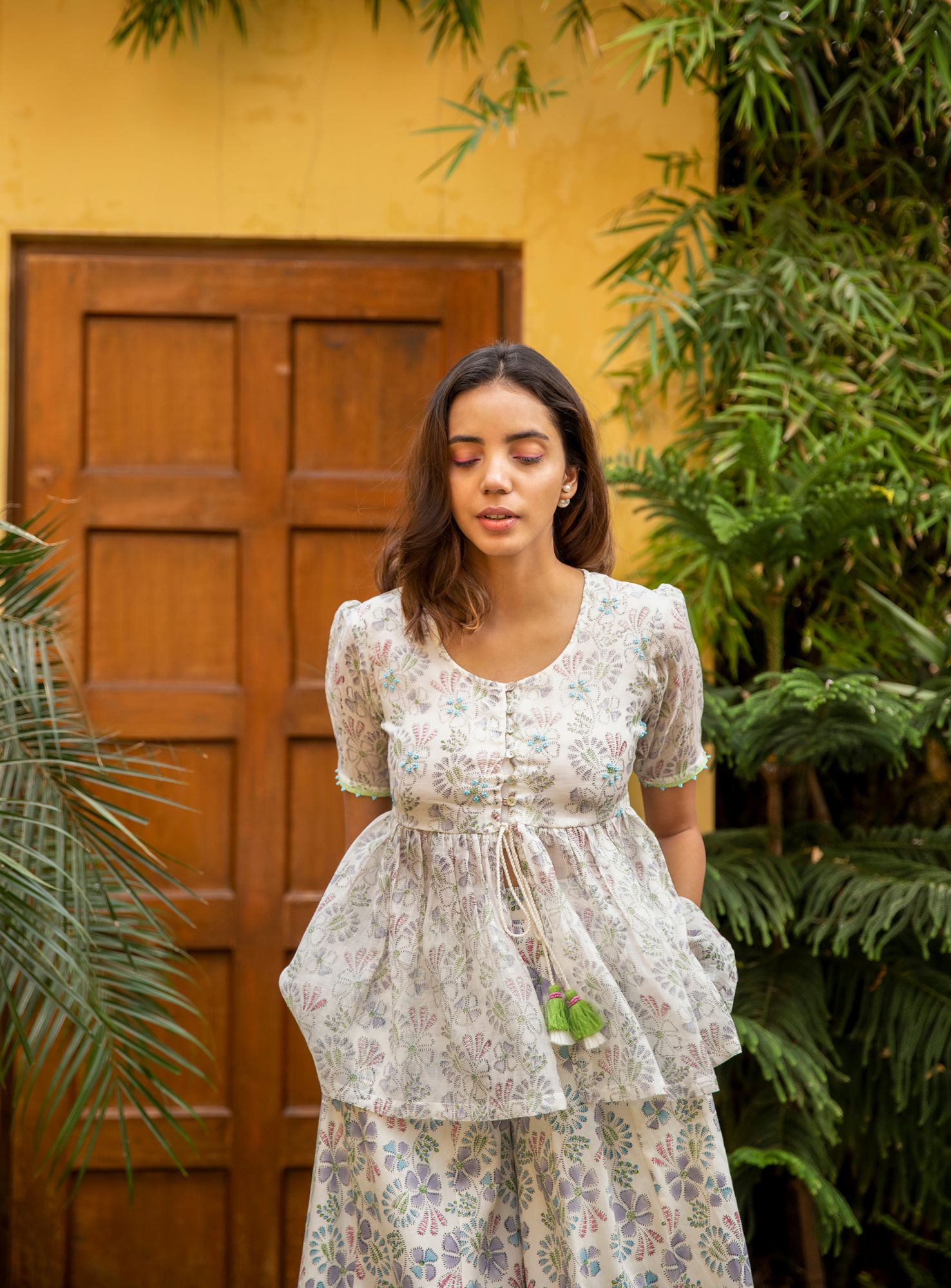 Botanic Chanderi Cotton Shrug Top