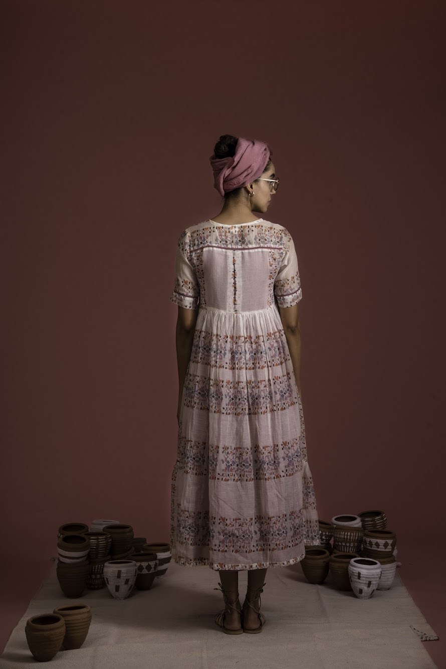 Afro Chanderi Cotton Block Printed Tiered Dress