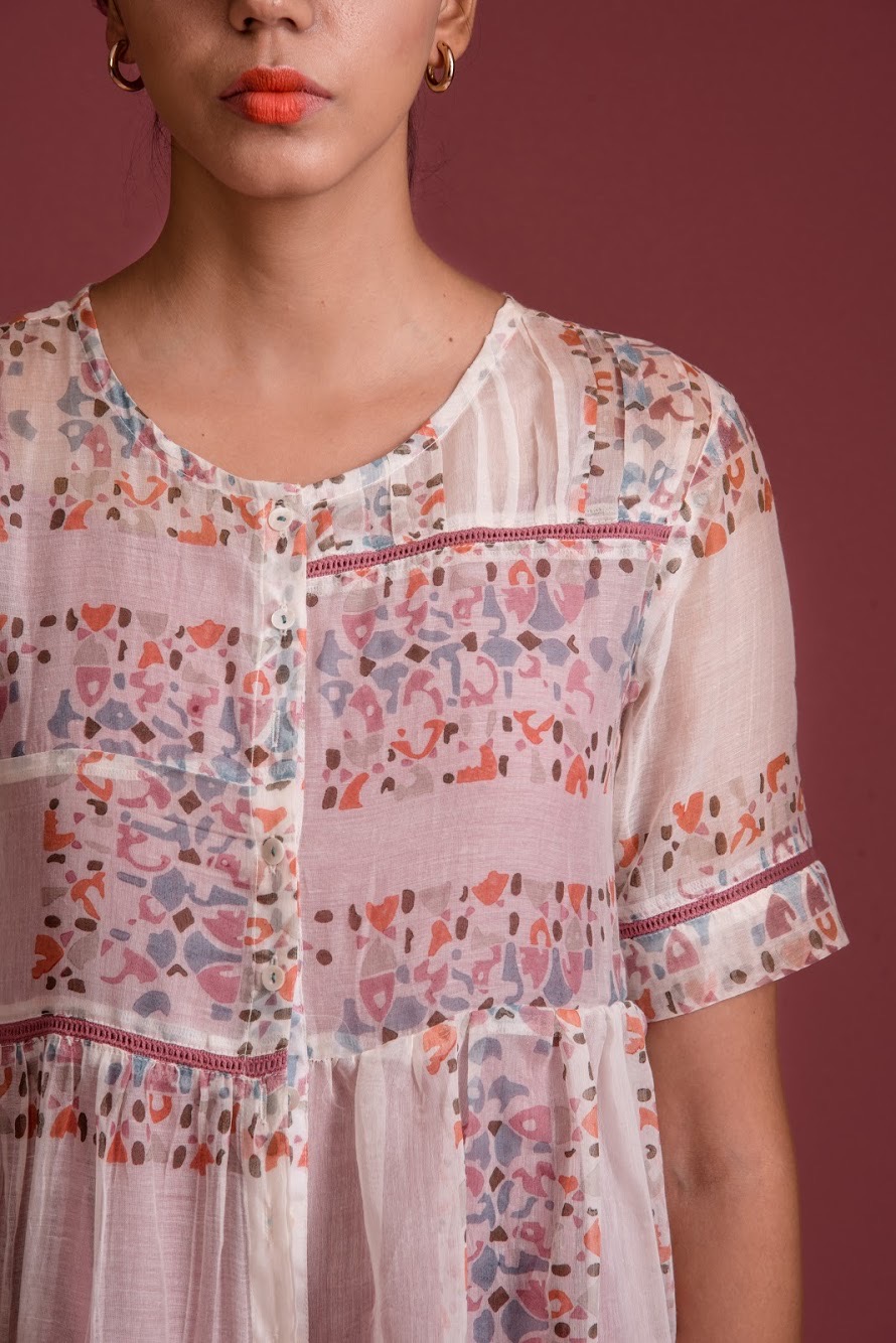 Afro Chanderi Cotton Block Printed Tiered Dress