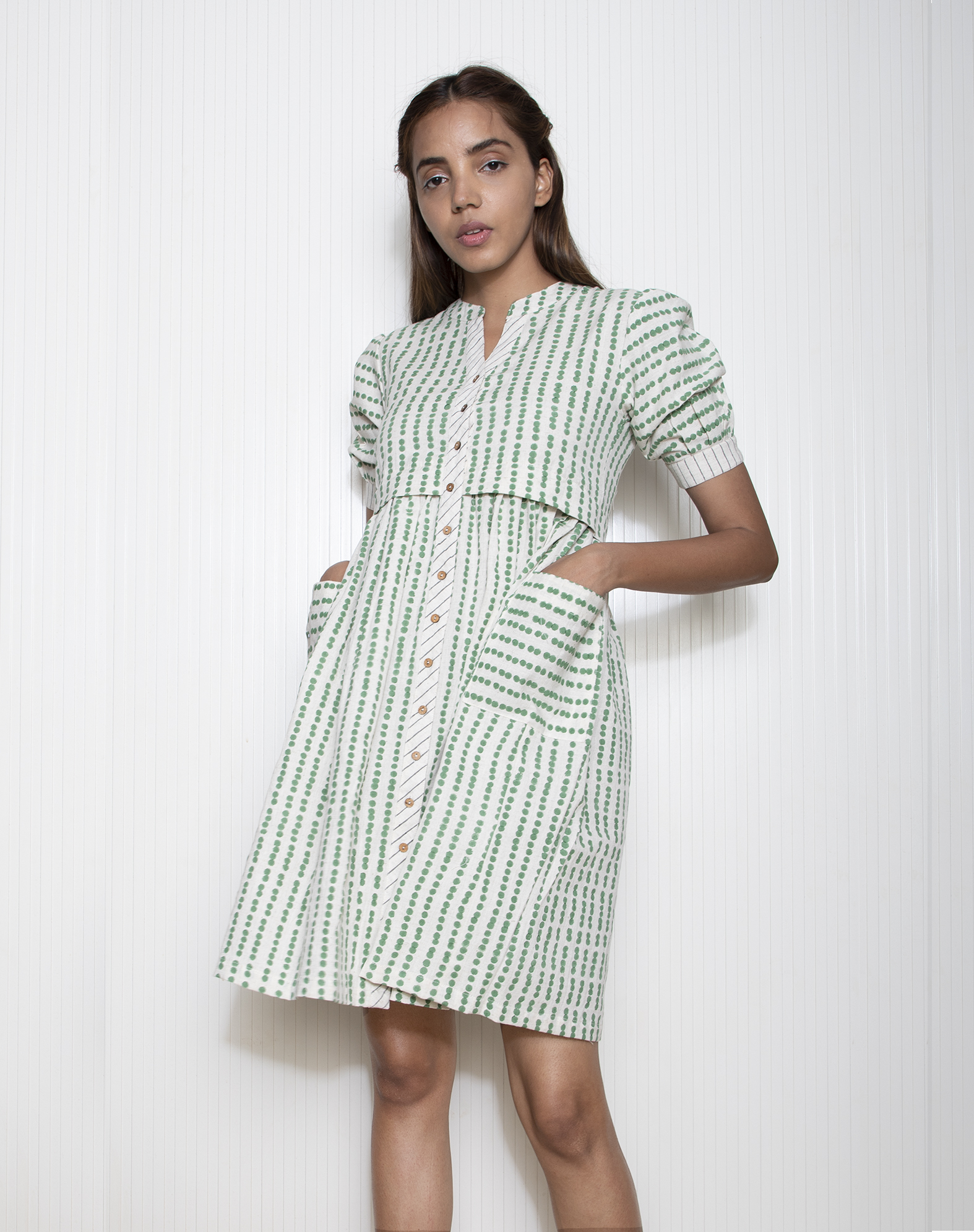 Ditsy Pocket Cotton Flax Dress