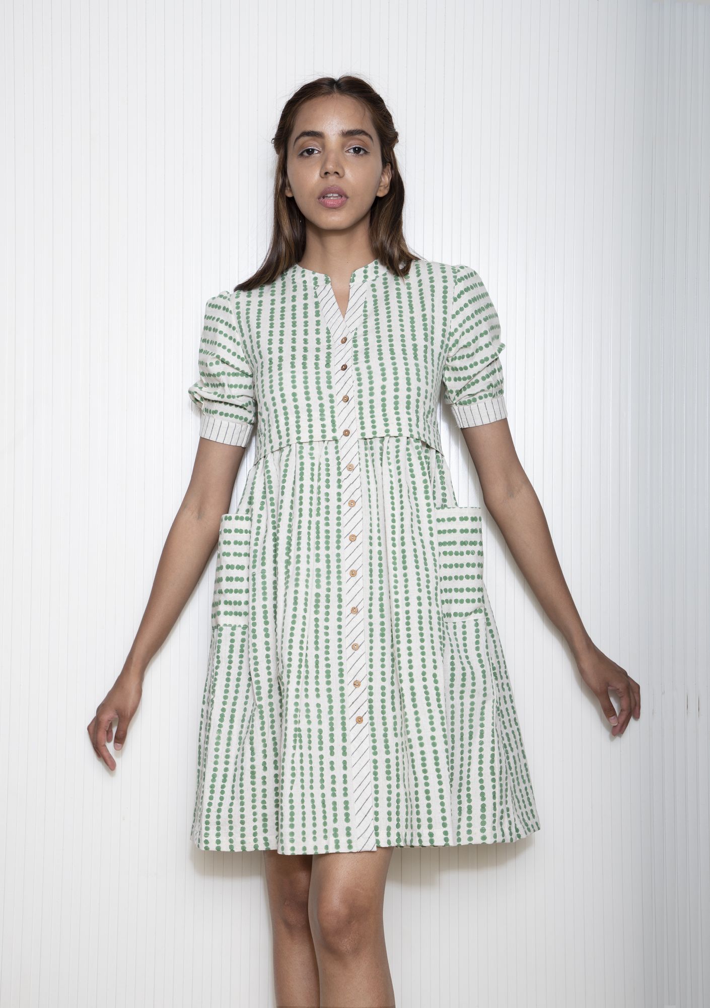 Ditsy Pocket Cotton Flax Dress