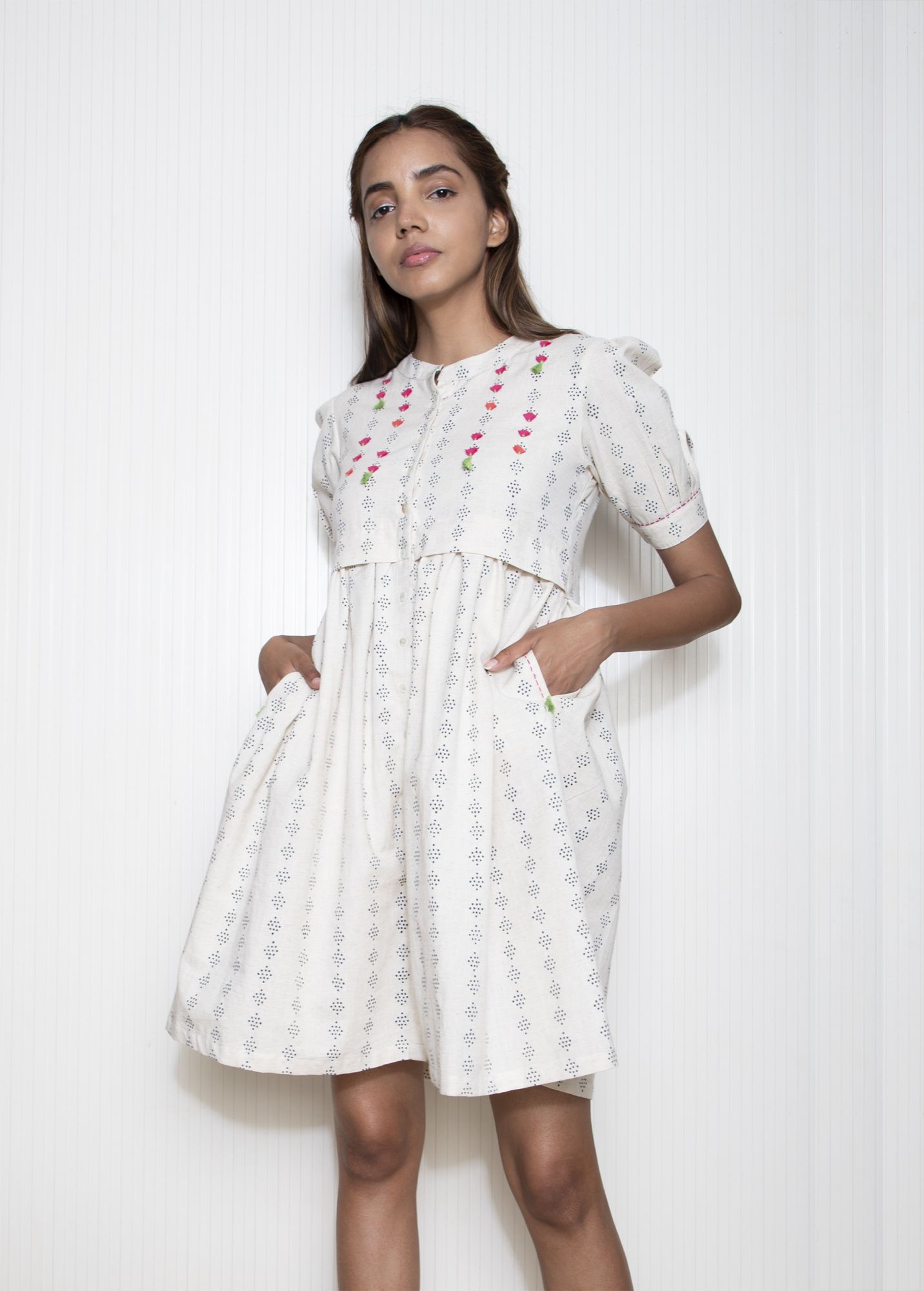 Tassel Pocket Cotton Flax Dress