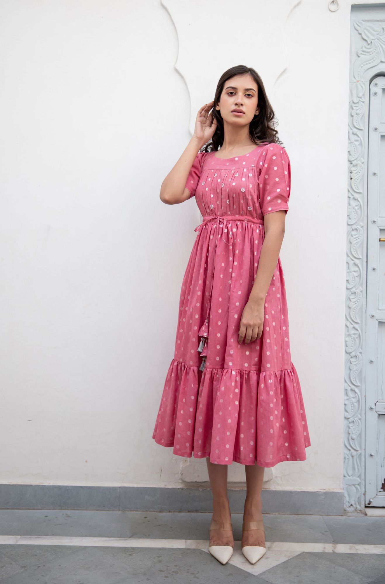 Berry Cotton Lurex Shimmer Dress