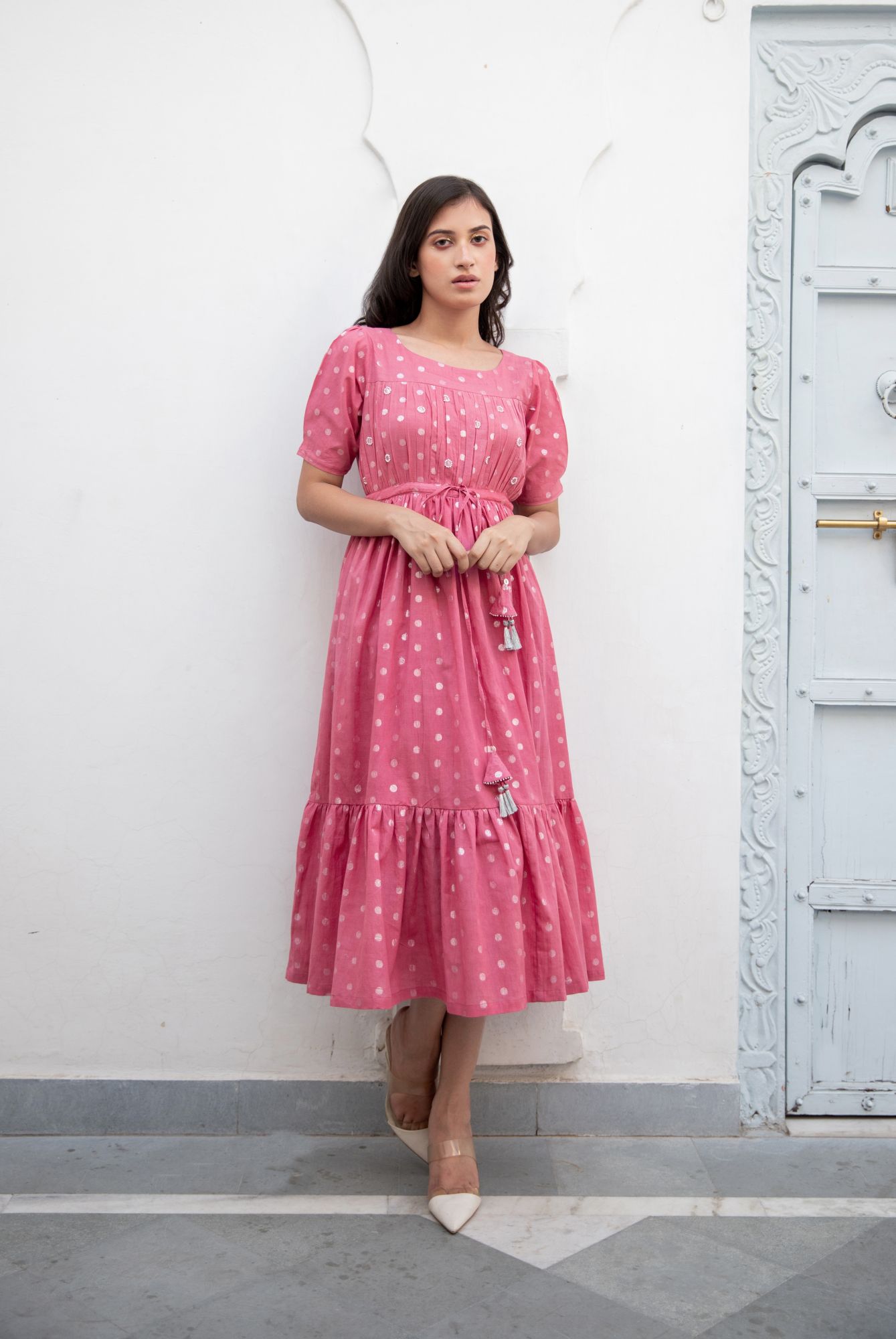 Berry Cotton Lurex Shimmer Dress
