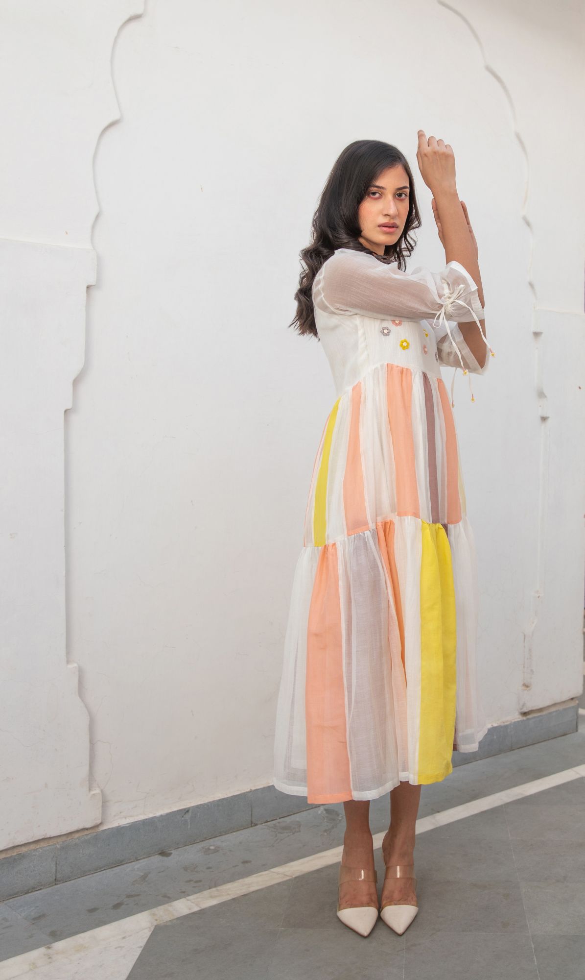 Phoolkali Chanderi Cotton Dress - Yellow