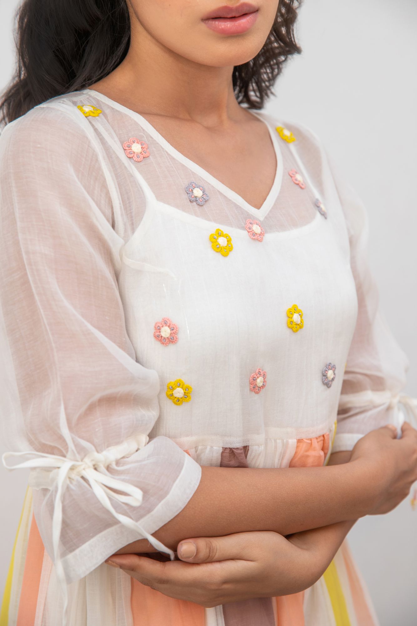 Phoolkali Chanderi Cotton Dress - Yellow