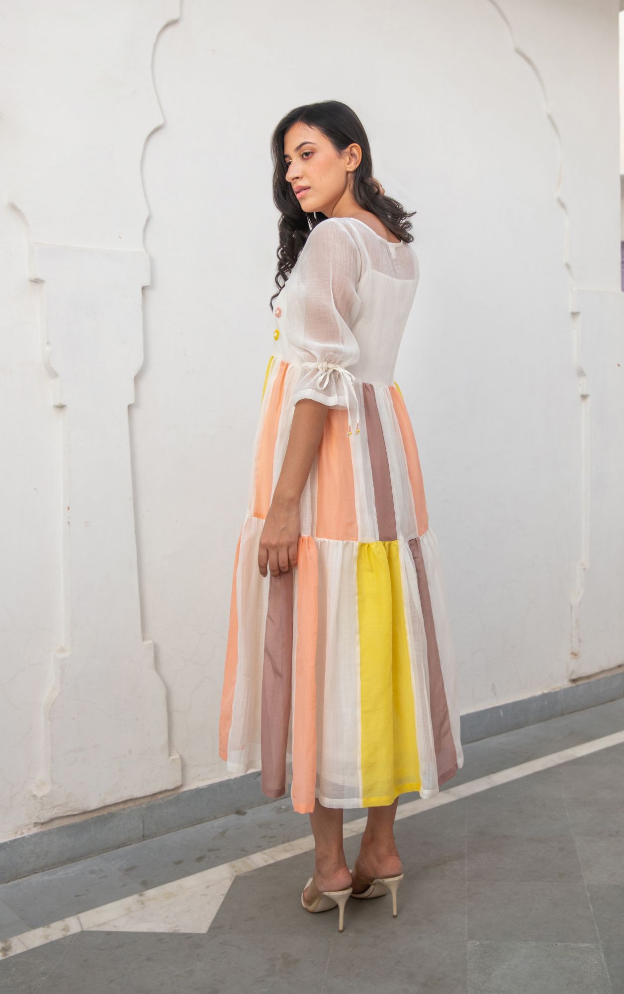 Phoolkali Chanderi Cotton Dress - Yellow