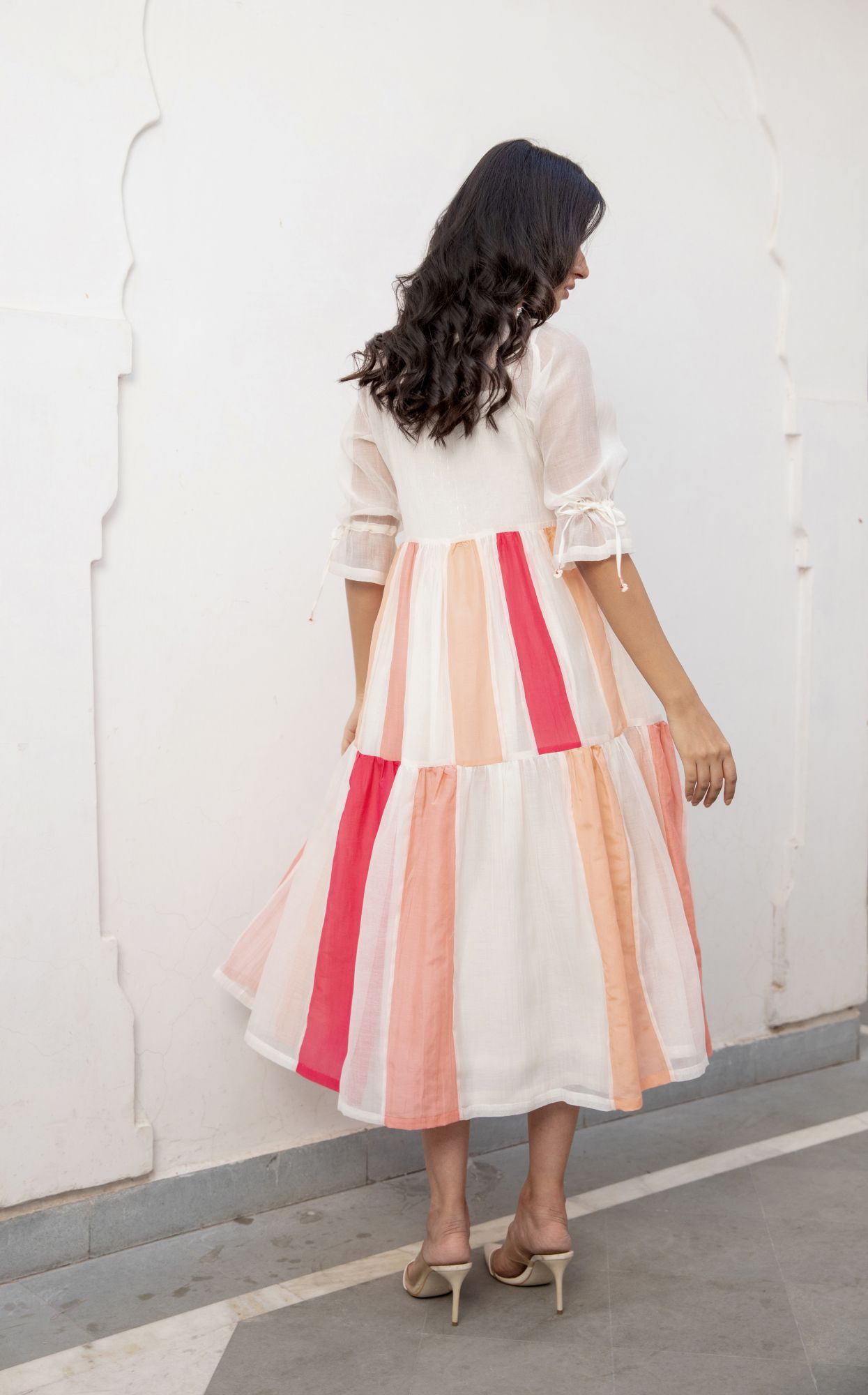 Phoolkali Chanderi Cotton Dress - Peach