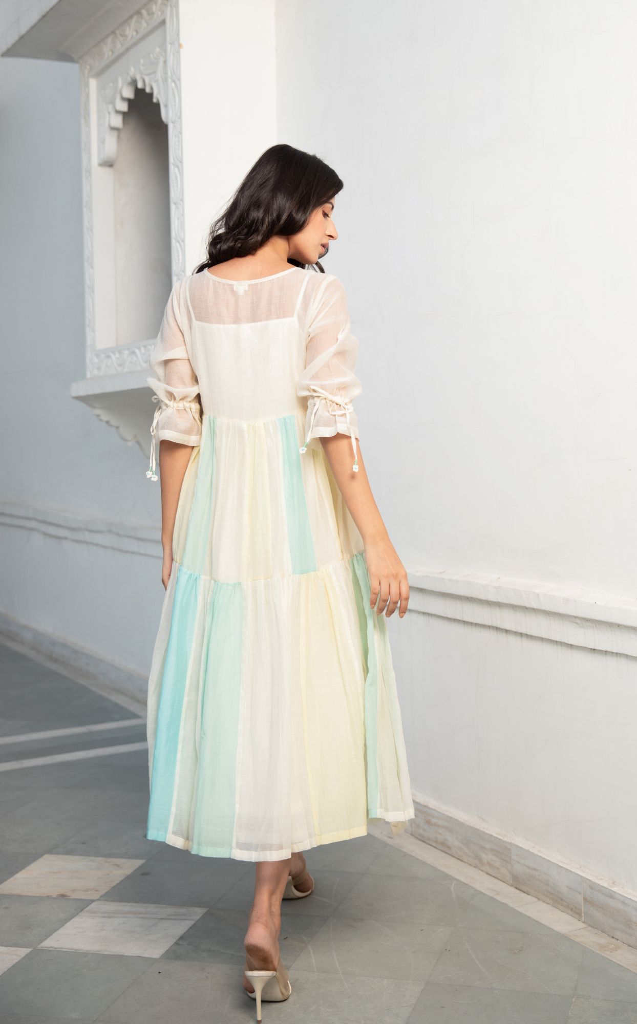 Phoolkali Chanderi Cotton Dress - Aqua