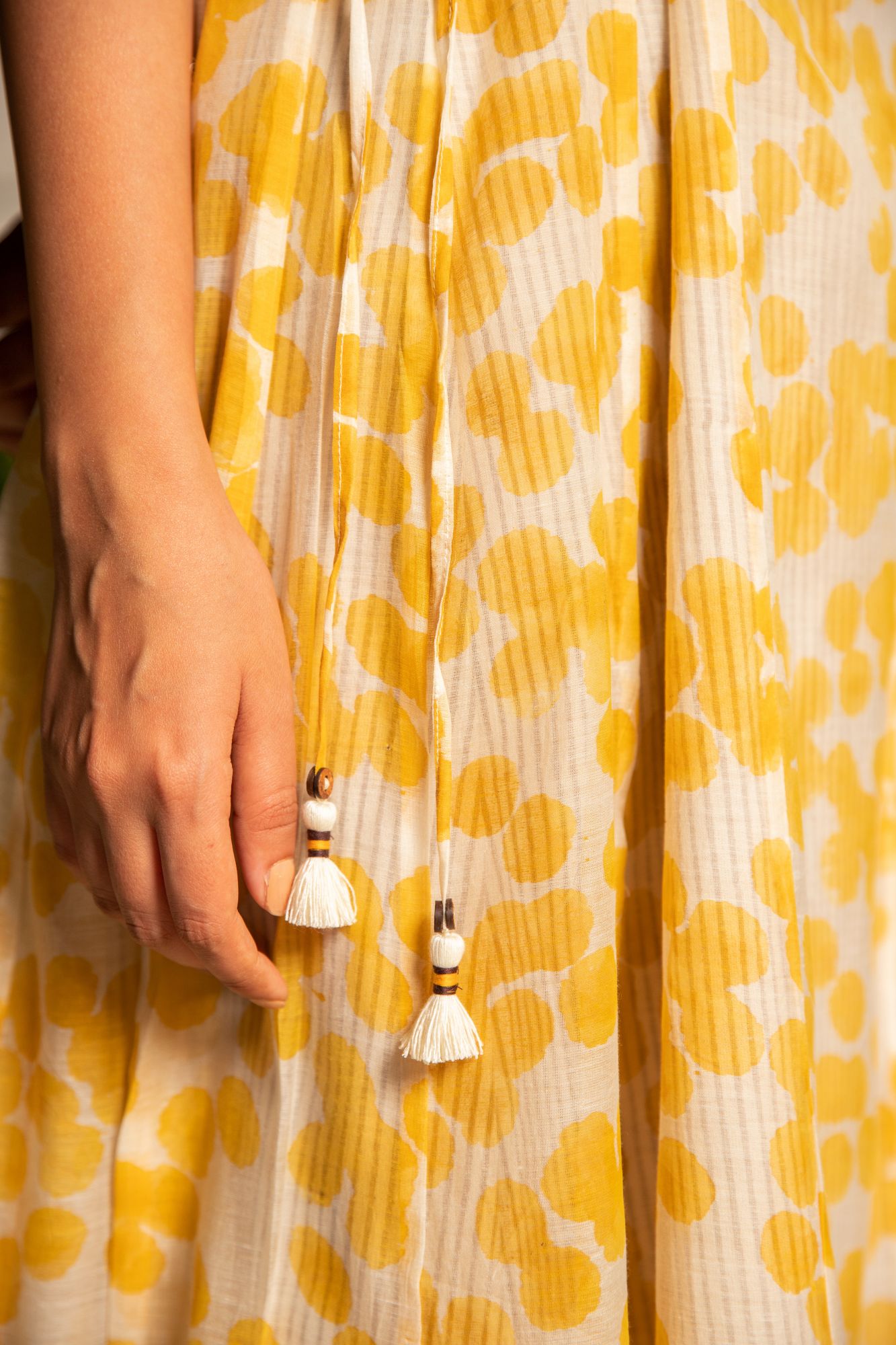 Splash Chanderi Cotton Block Printed Panel Dress - Yellow