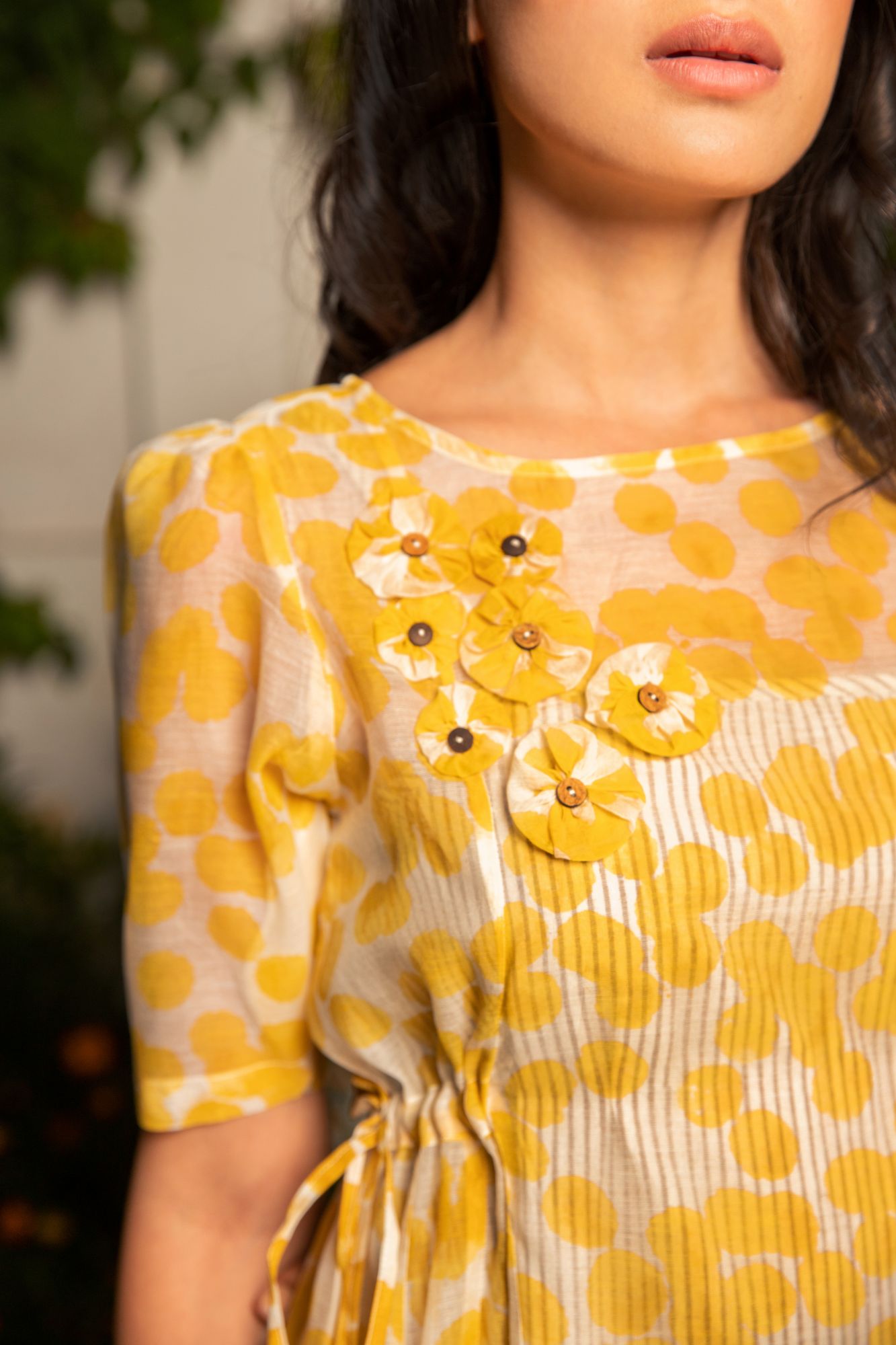 Splash Chanderi Cotton Block Printed Panel Dress - Yellow