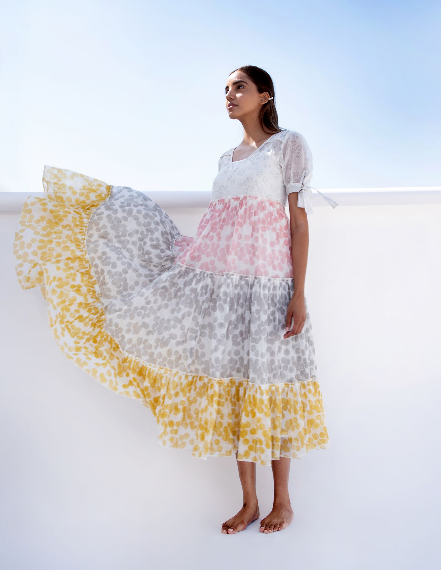 Summer Chanderi Cotton Block Printed Tier Dress