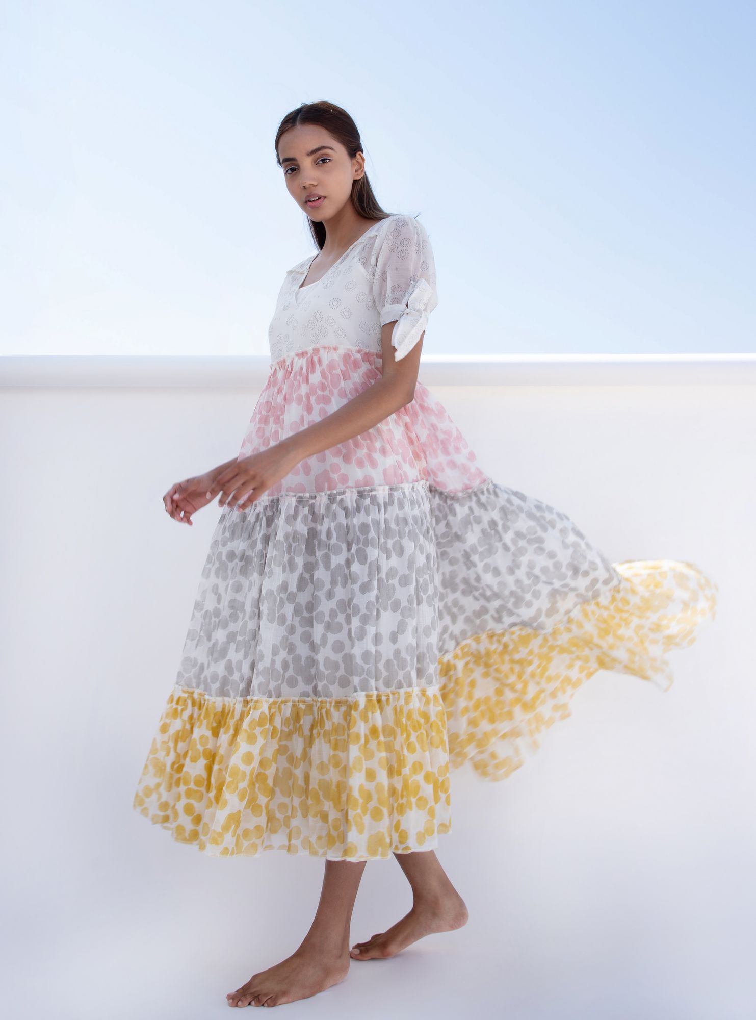 Summer Chanderi Cotton Block Printed Tier Dress